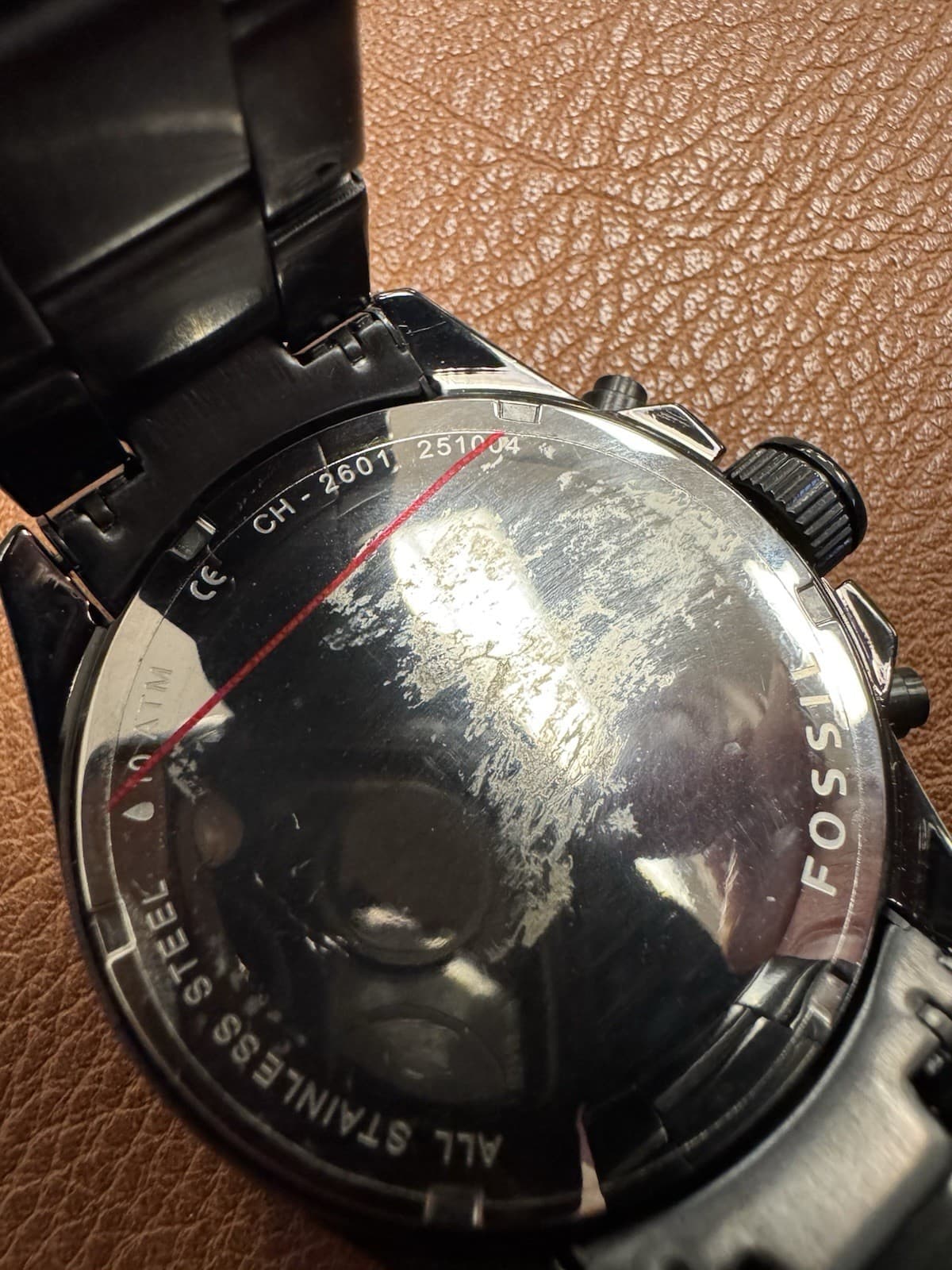 Fossil CH2601 Black Chronograph Watch NOS 46.5mm Tachymeter Date Steel Bracelet - Thumbnail 4
