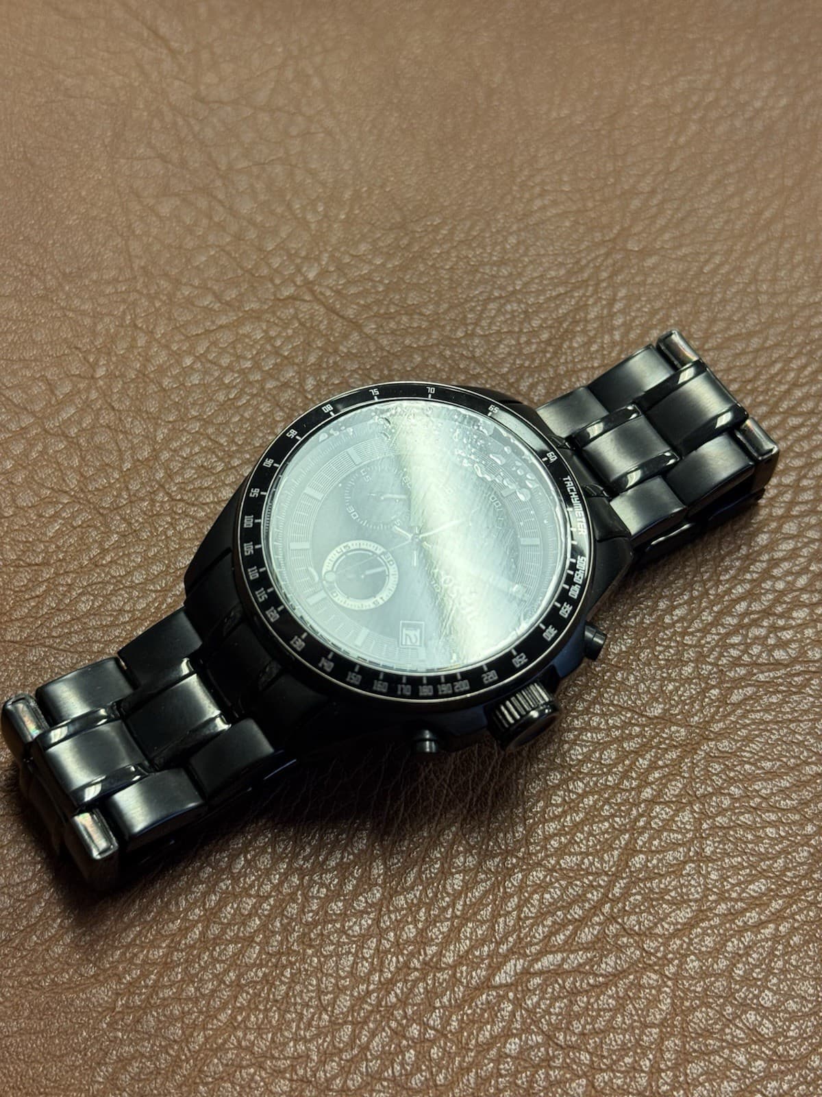 Fossil CH2601 Black Chronograph Watch NOS 46.5mm Tachymeter Date Steel Bracelet - Thumbnail 6