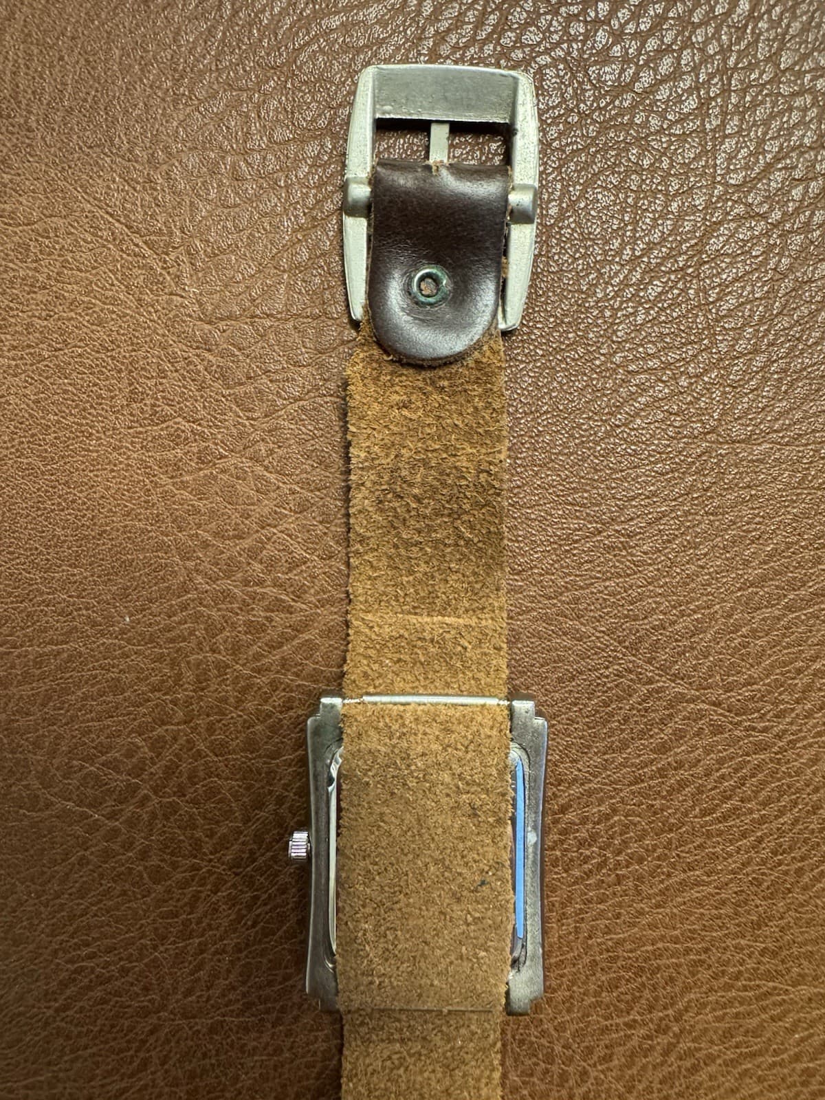 Vintage FADED GLORY Rectangular Quartz Watch Brown Leather Strap 30x33mm - Thumbnail 4