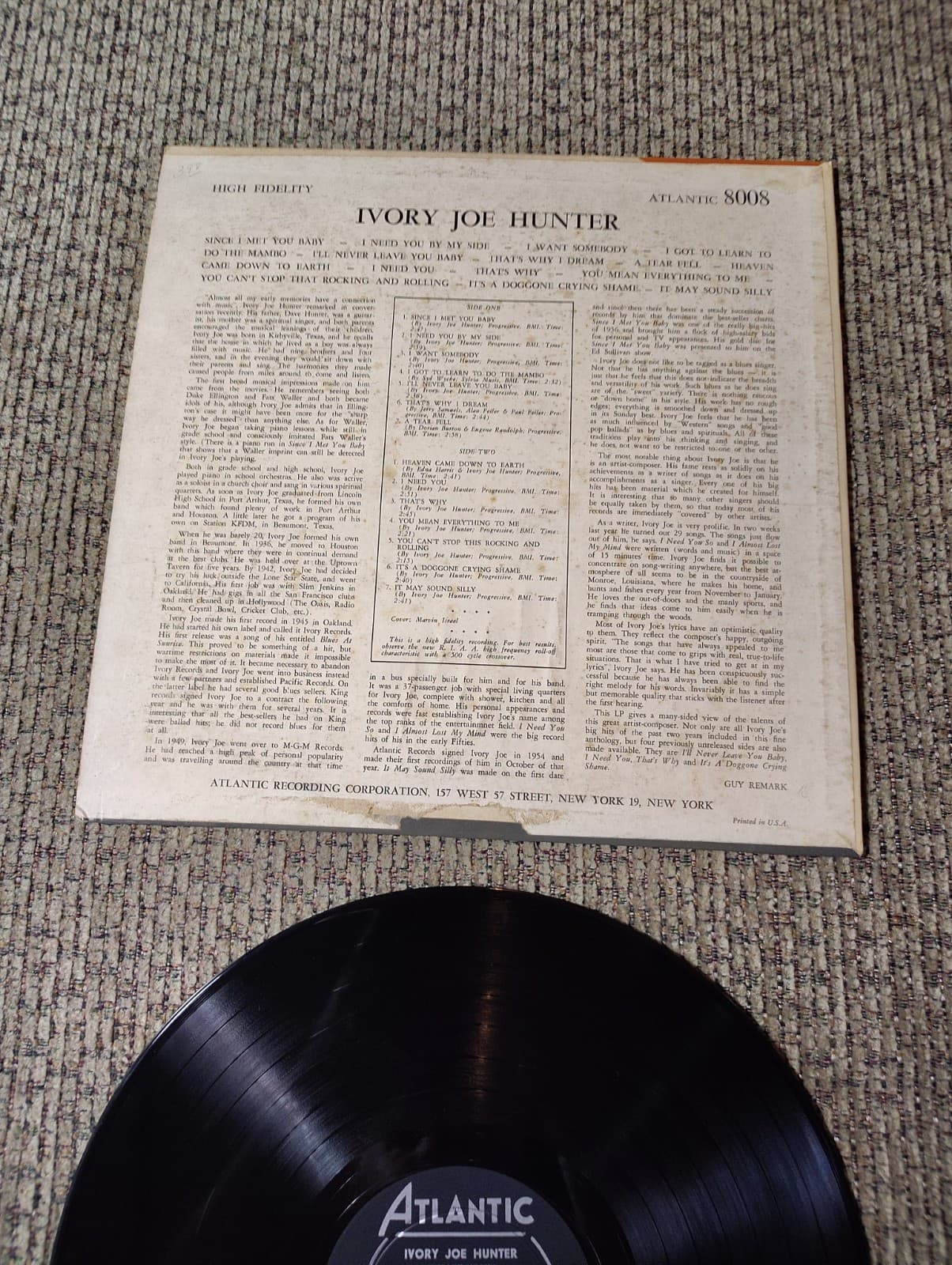 IVORY JOE HUNTER LP on ATLANTIC LABEL #8008 " ROCK & ROLL " From 1959 DG - Thumbnail 3