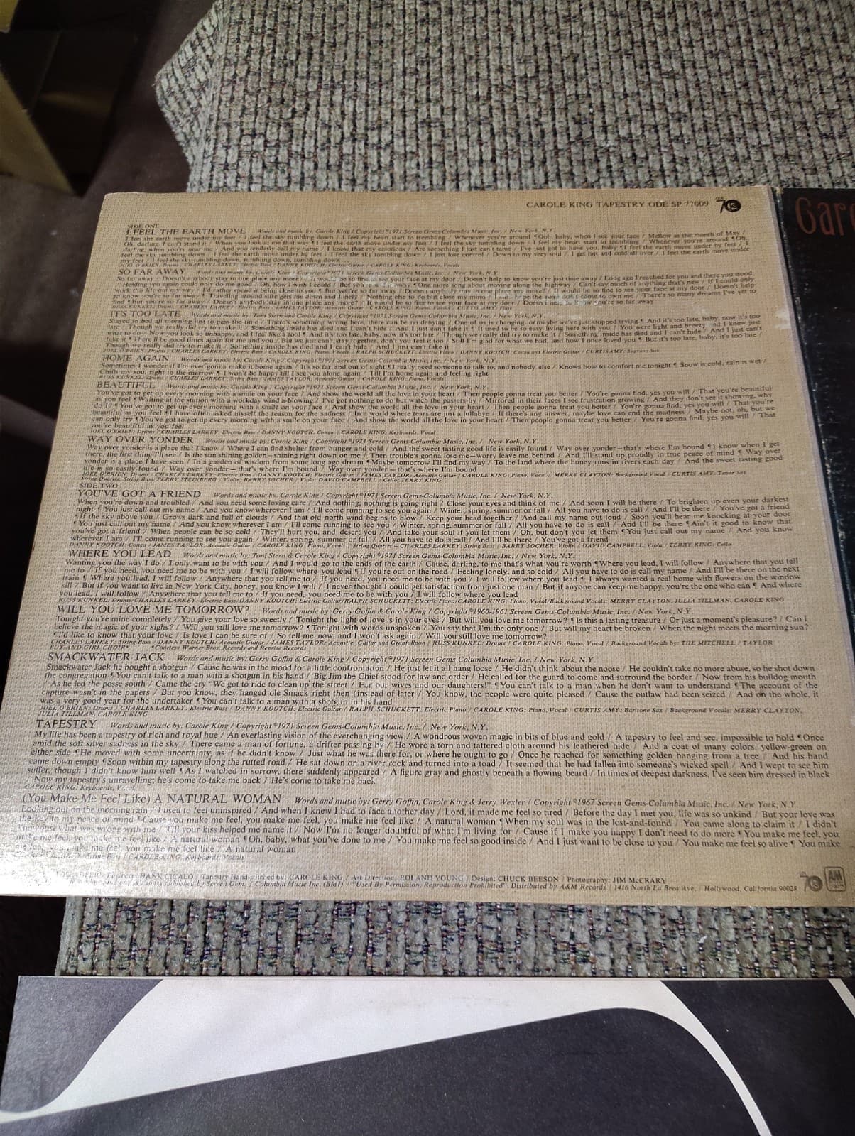 Carole King Tapestry Vinyl LP Record Album - Thumbnail 3