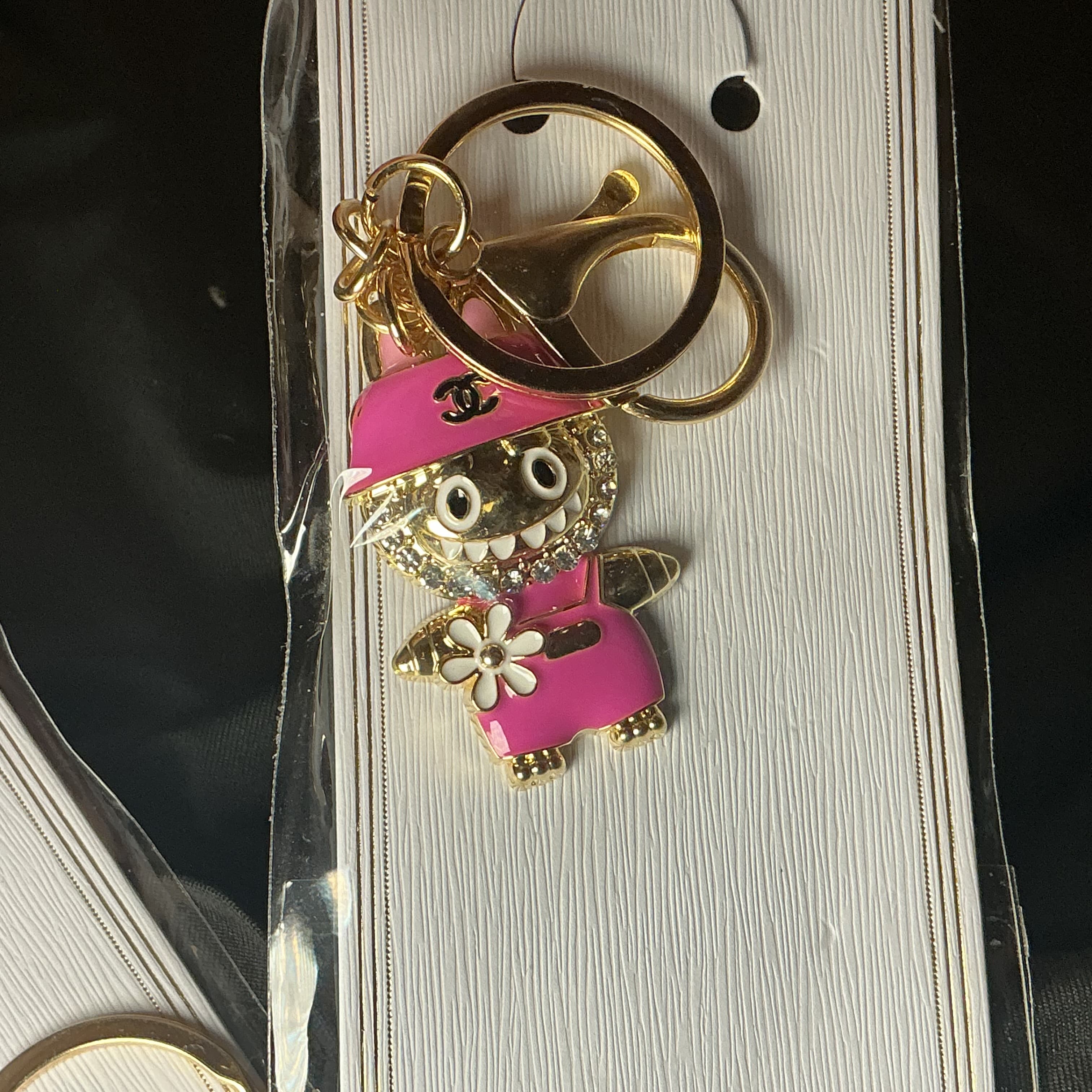 ★ Pink Baseball Player Keychain Gold Hardware Bag Charm New
