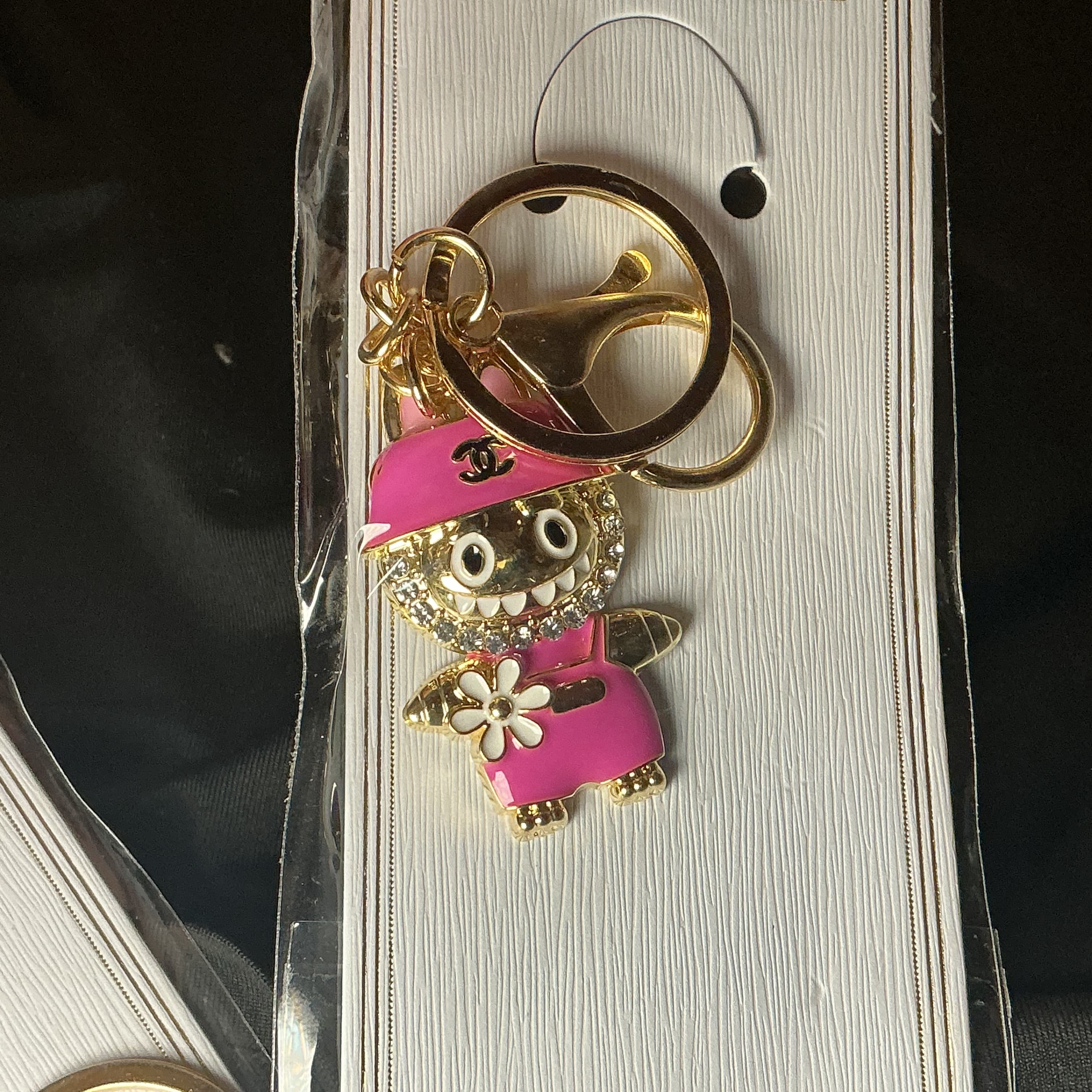 ★ Pink Baseball Player Keychain Gold Hardware Bag Charm New - Thumbnail 2