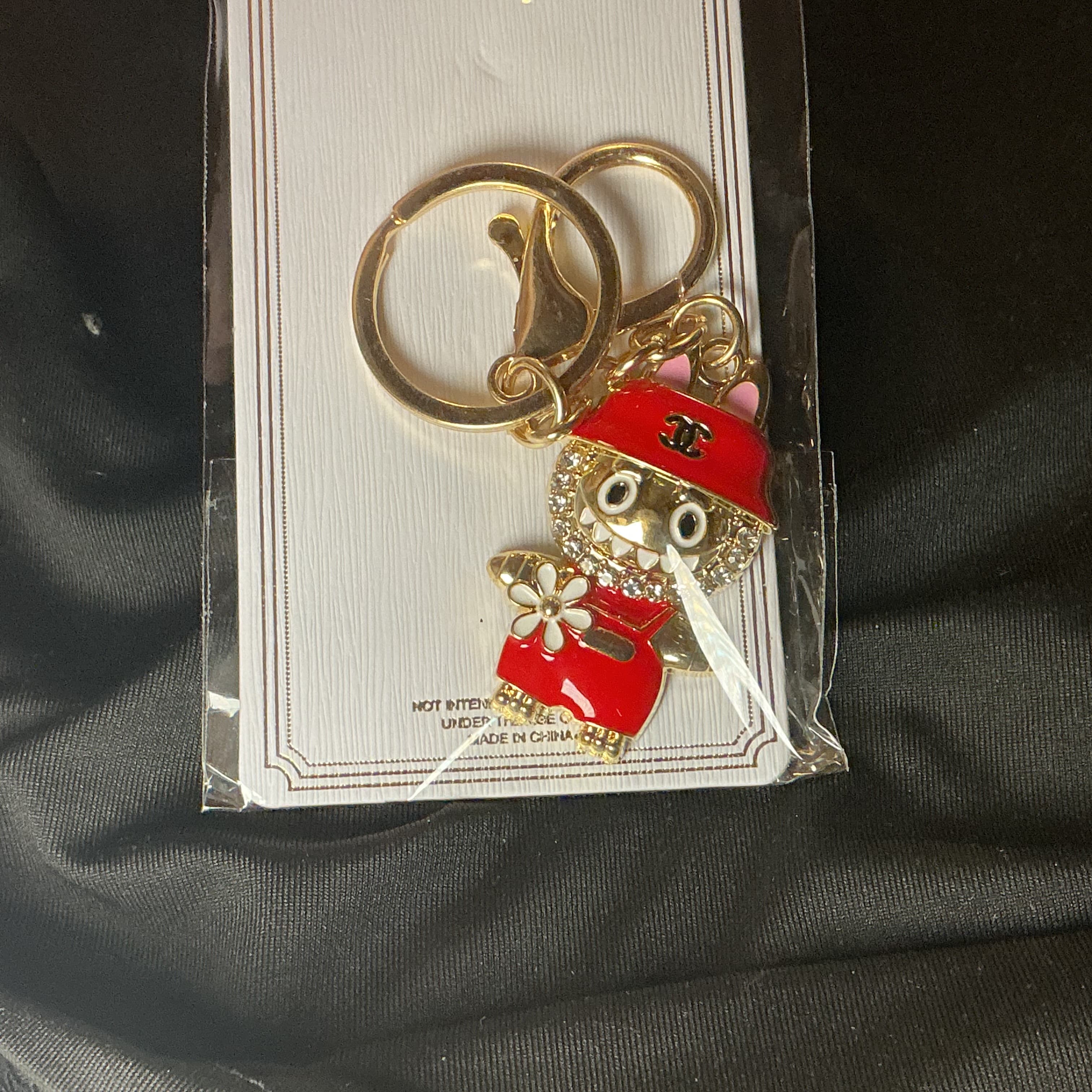 ★ Red Baseball Player Keychain Gold Hardware Bag Charm New - Thumbnail 2