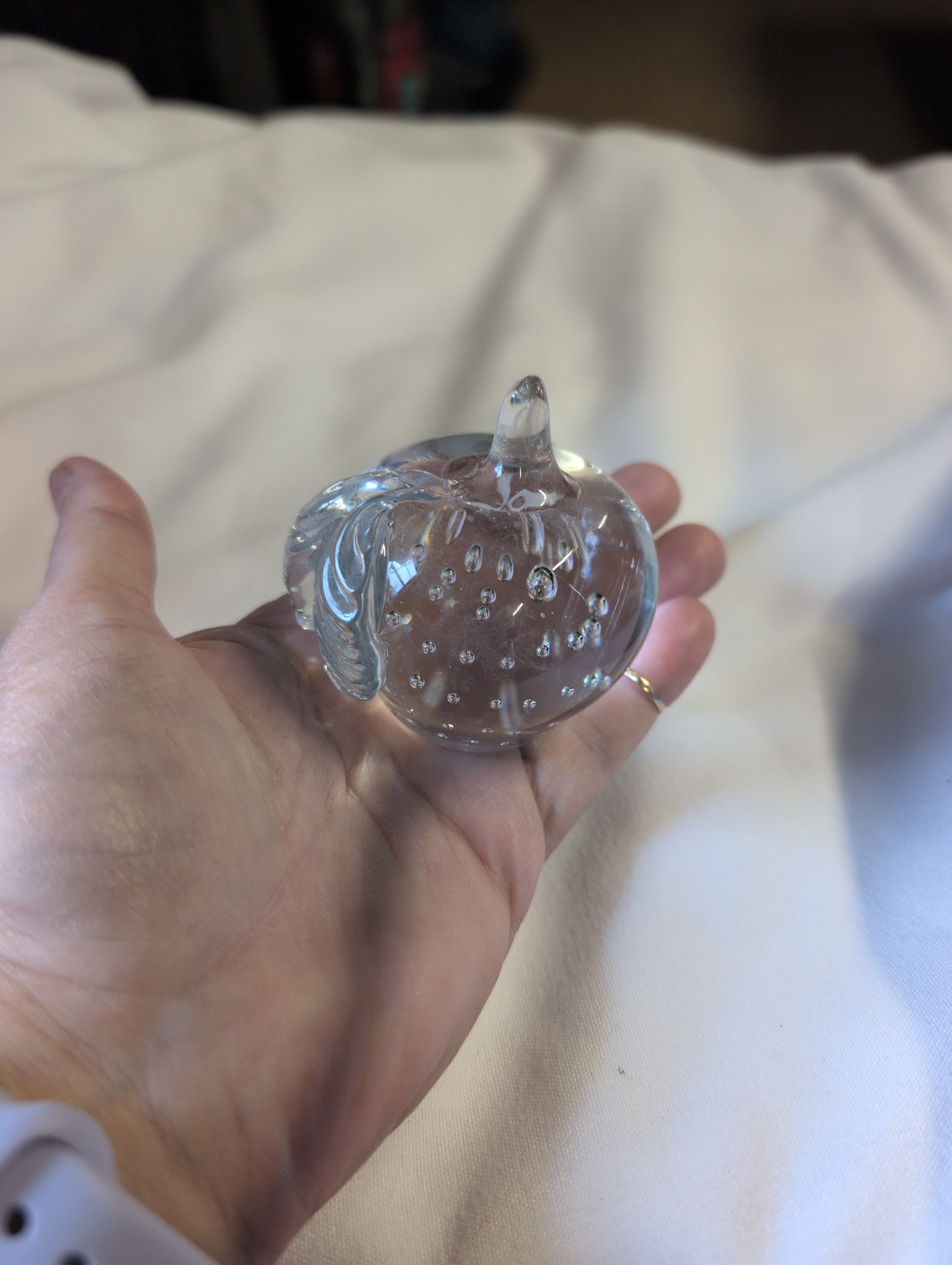 Glass Apple Paperweight with Bubble Design - Thumbnail 3