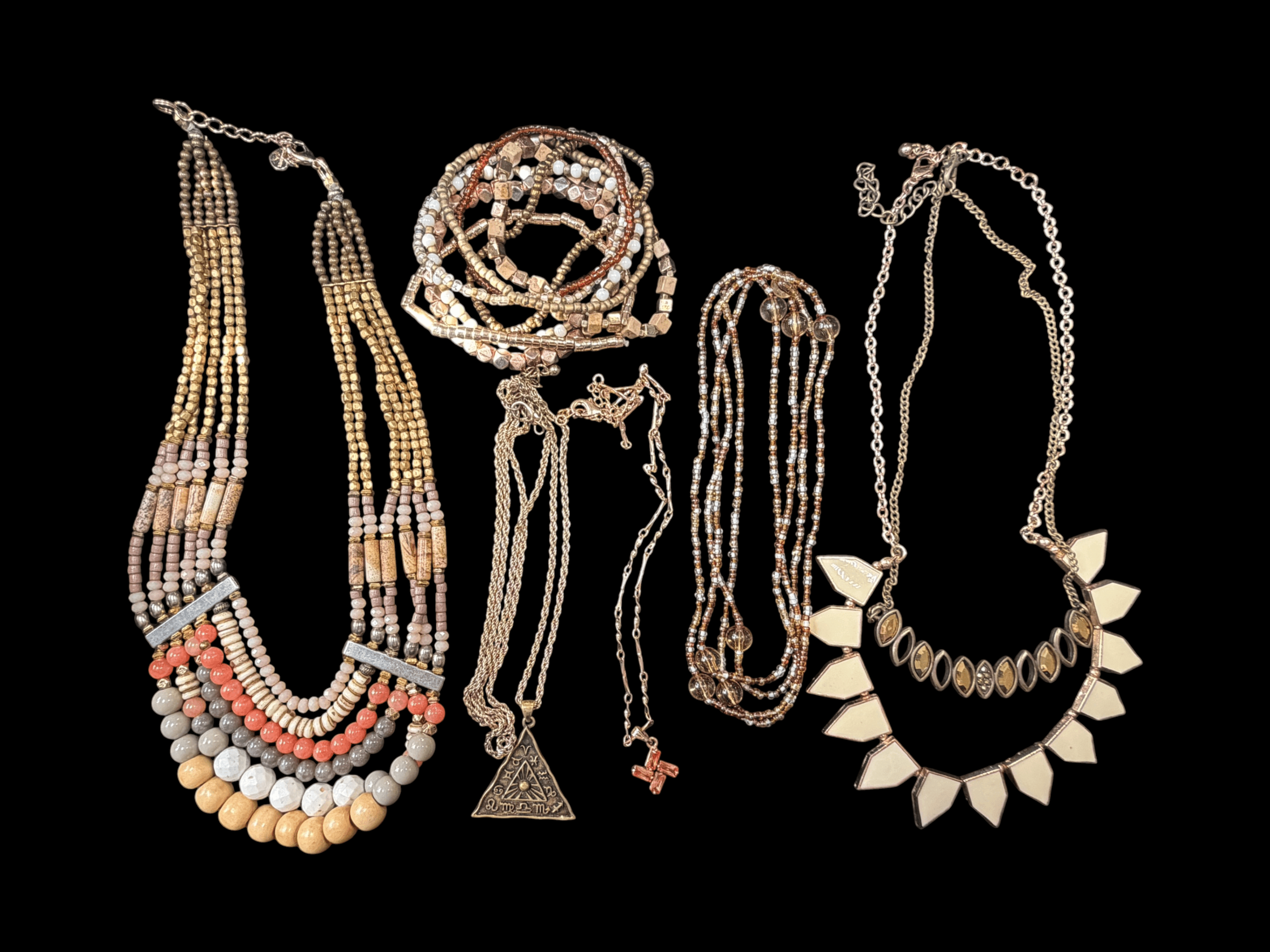 Vintage Boho Beaded Jewelry Statement Necklaces Thermoset Earrings Lot