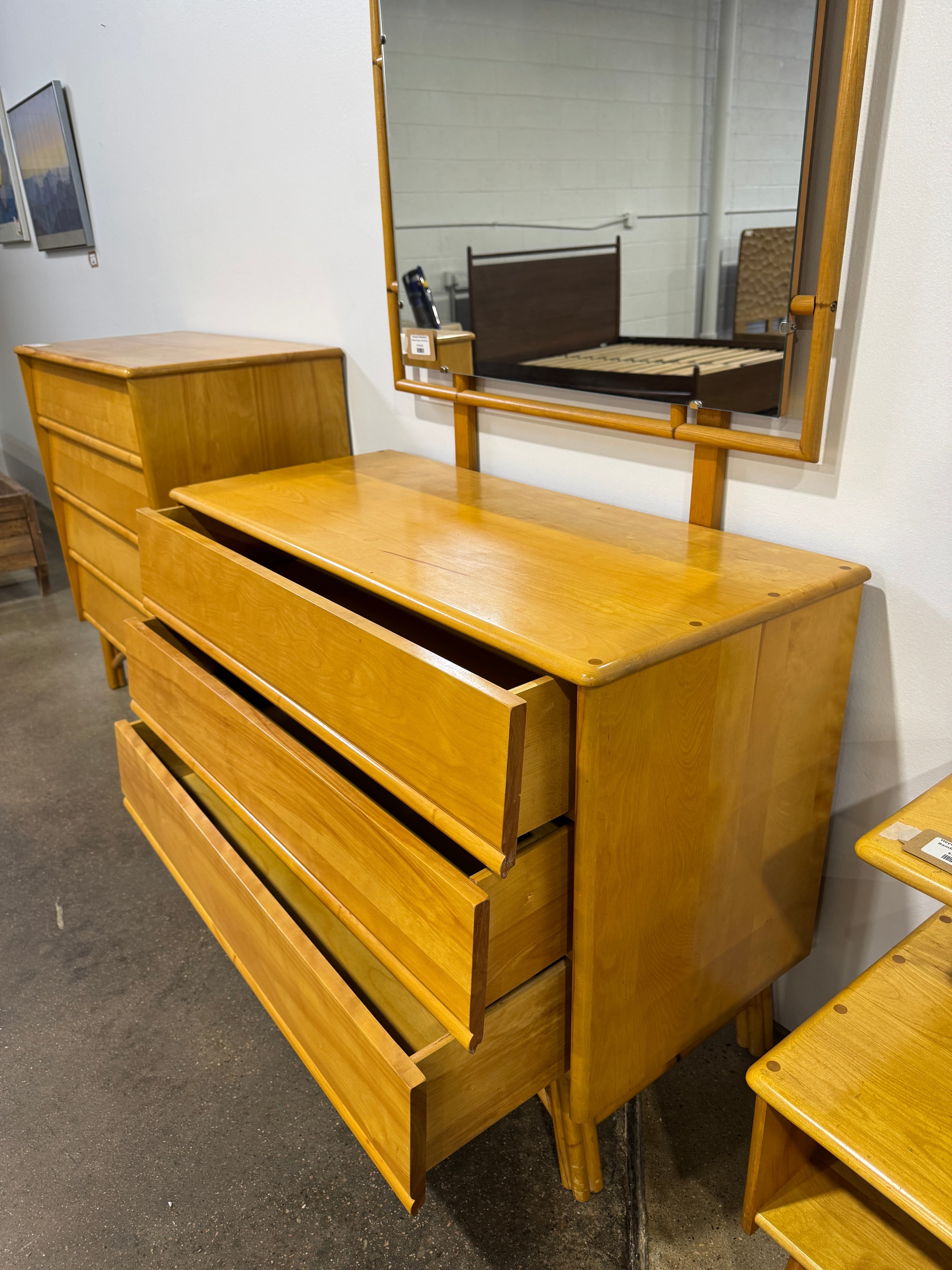 Heywood Wakefield Bamboo Dresser with Mirror - Thumbnail 5