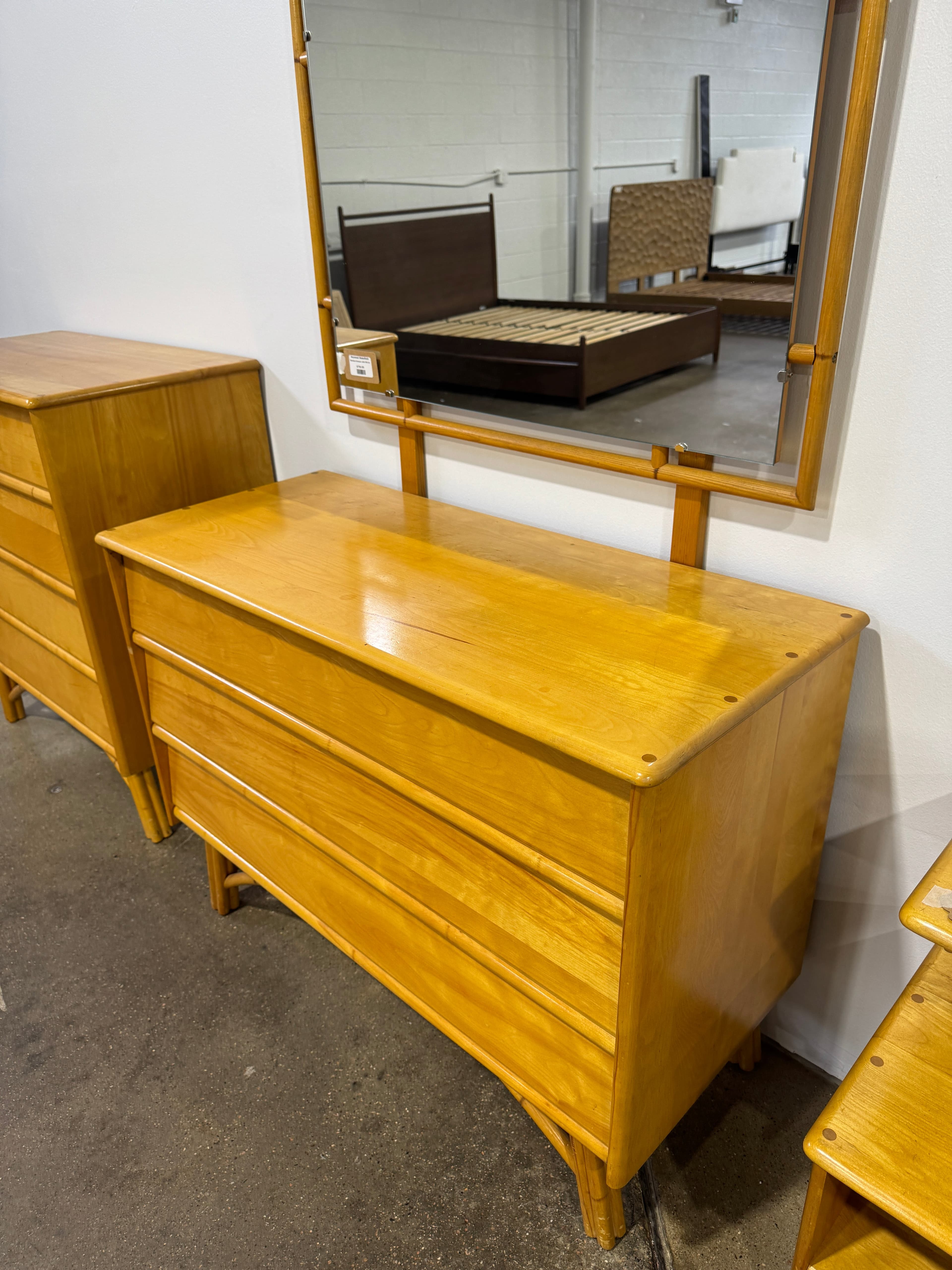 Heywood Wakefield Bamboo Dresser with Mirror - Thumbnail 3