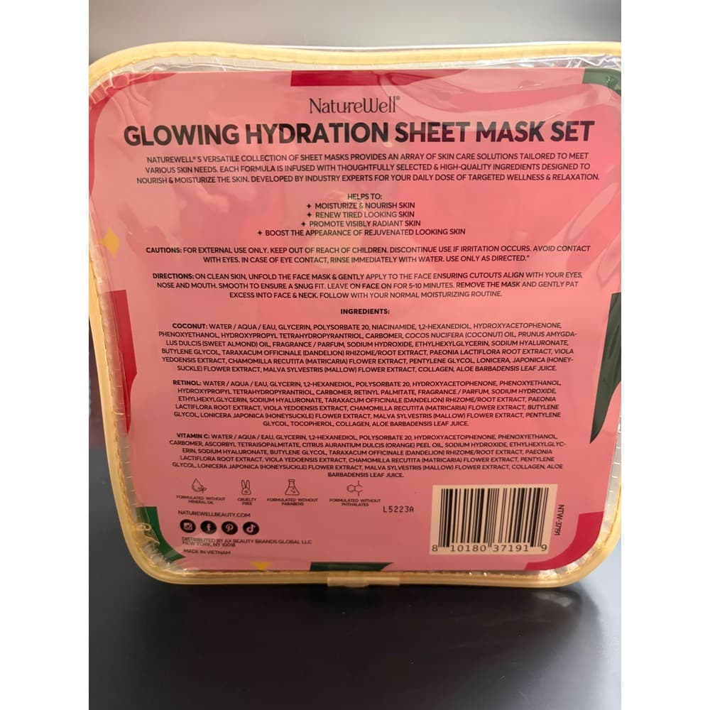 NatureWell Glowing Hydration Sheet Mask Set 8 Count with Spa Headband New - Thumbnail 2