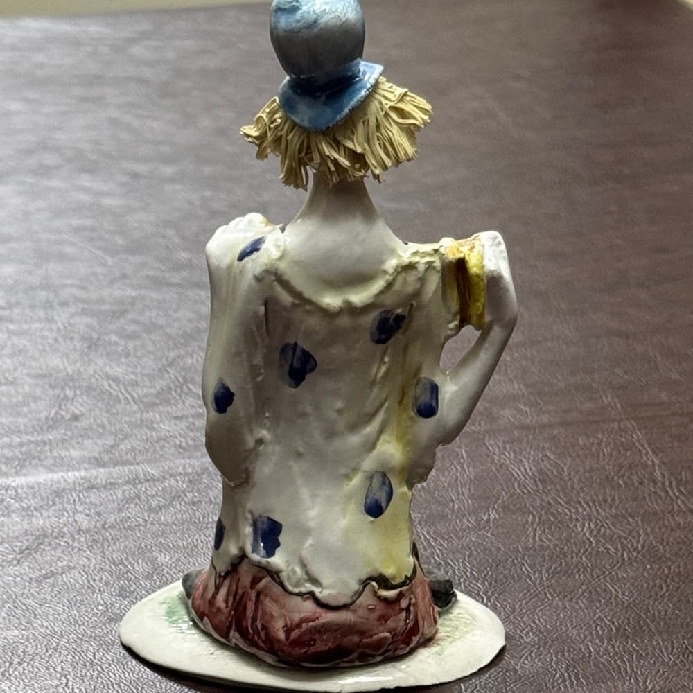 Vintage Pastel Ceramica Lino Zampiva Italian Clown Figurine with Accordion - Thumbnail 4
