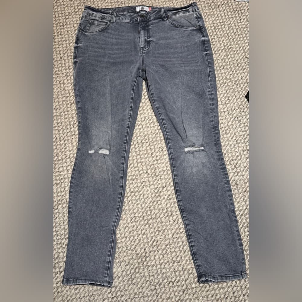 2nd pair- CAbi Medium Gray Skinny Jeans with Distressing - Thumbnail 2
