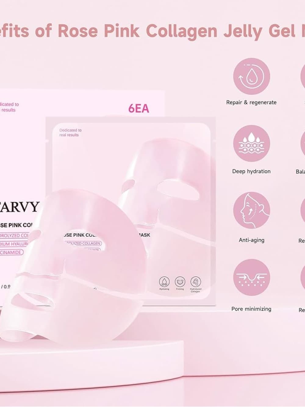 Pink Collagen Jelly Face Mask - Hydrating Sheet Masks (6 Pack) - Thumbnail 4