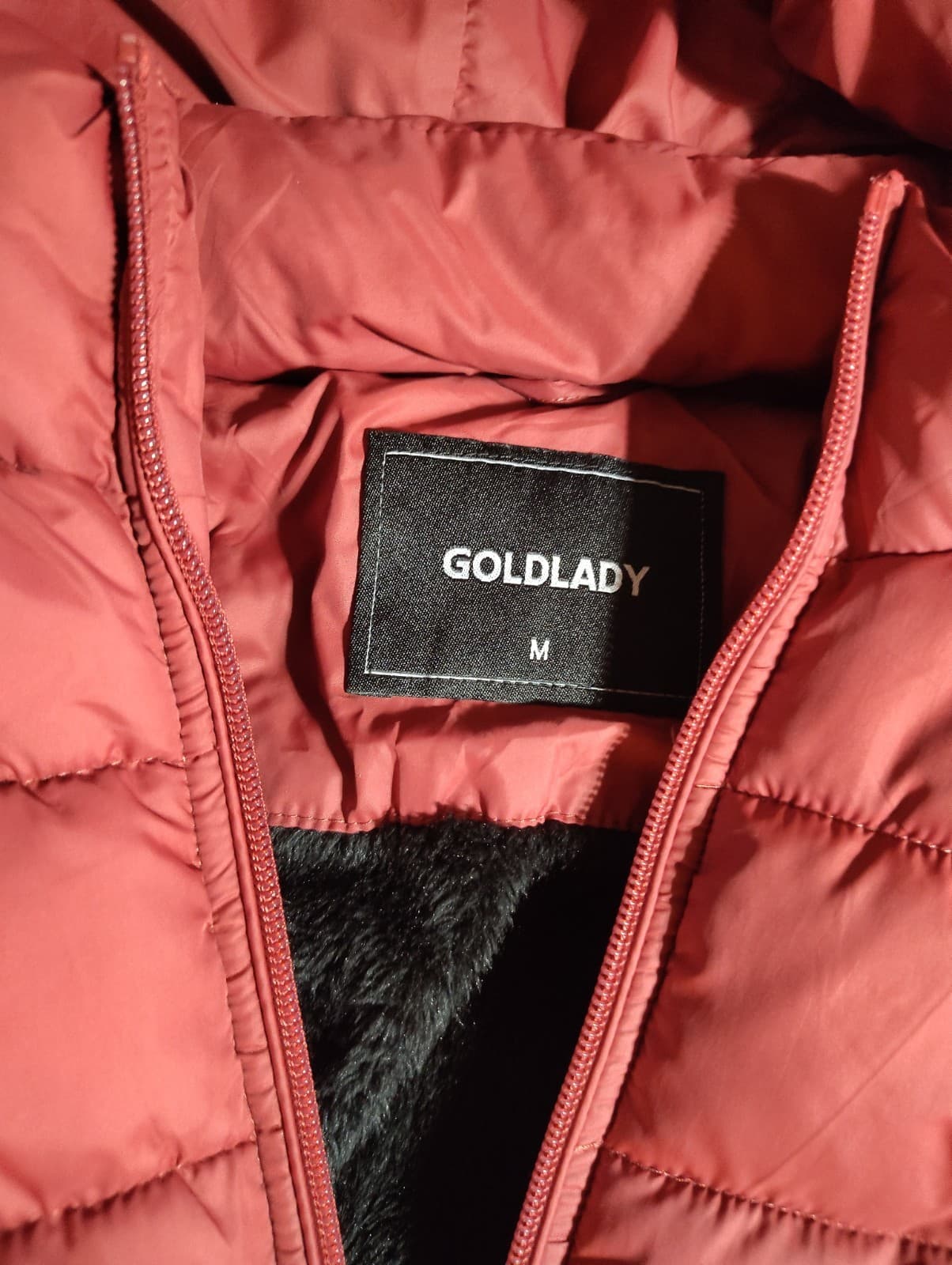 GoldLady Long Puffer Jacket -M- RED With Detachable Faux Fur Hood - Thumbnail 4