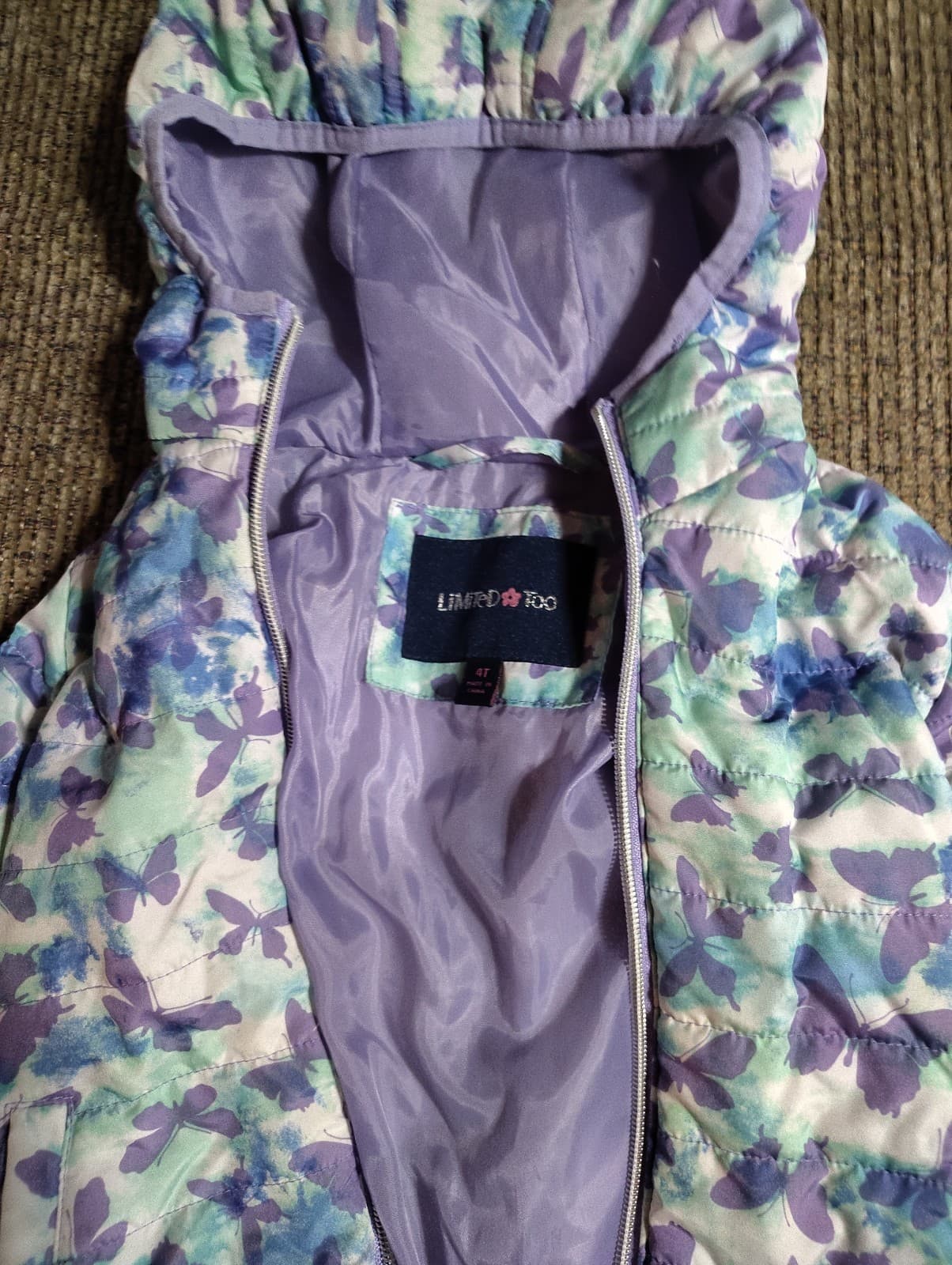 Limited Too Girls 4T Butterfly Print Puffer Coat - Thumbnail 4