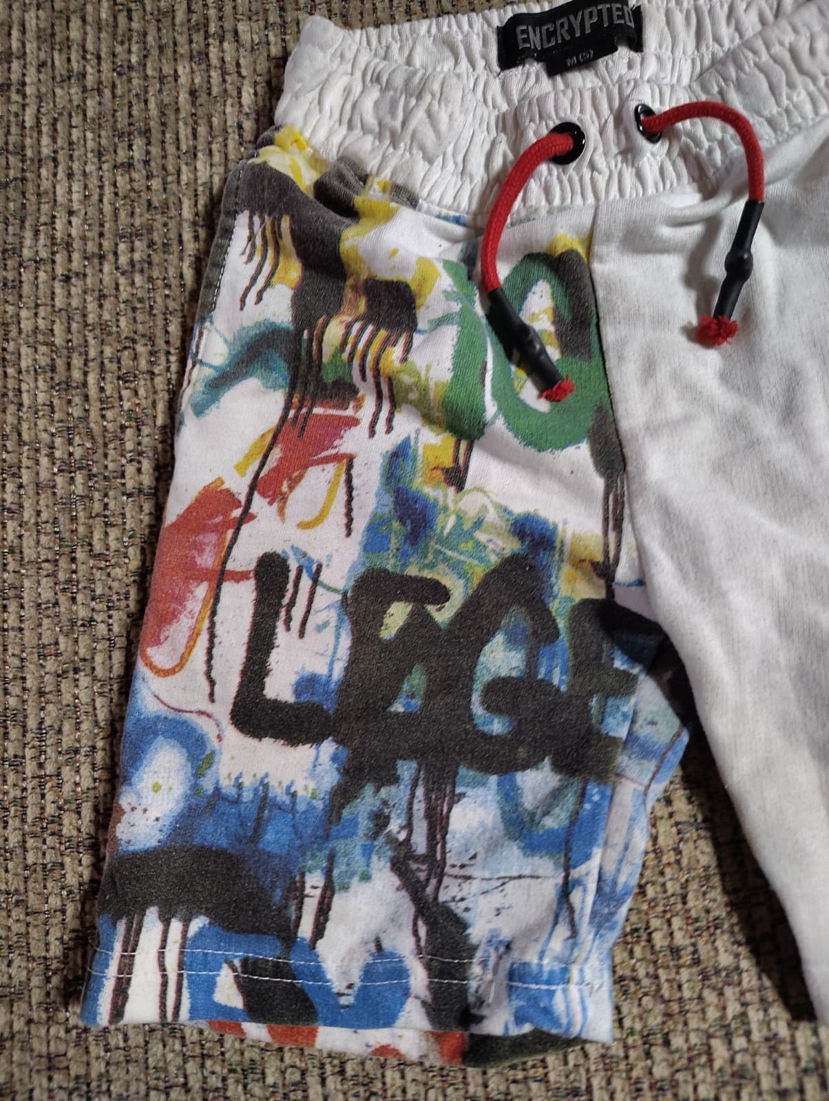 Encrypted Boys Size 5 Graffiti Shorts White Pockets Drawstring Waist Colorful - Thumbnail 2