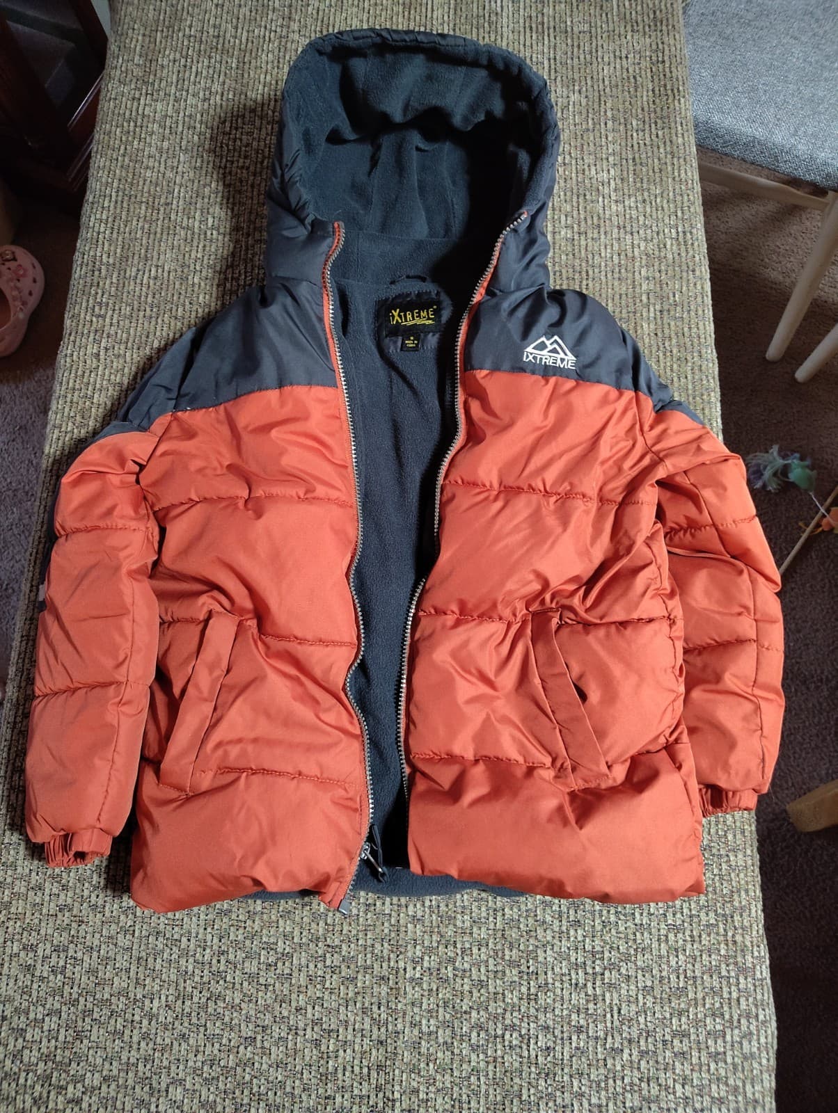 Ixtreme youth puffer jacket size 8 Orange & black winter coat hooded