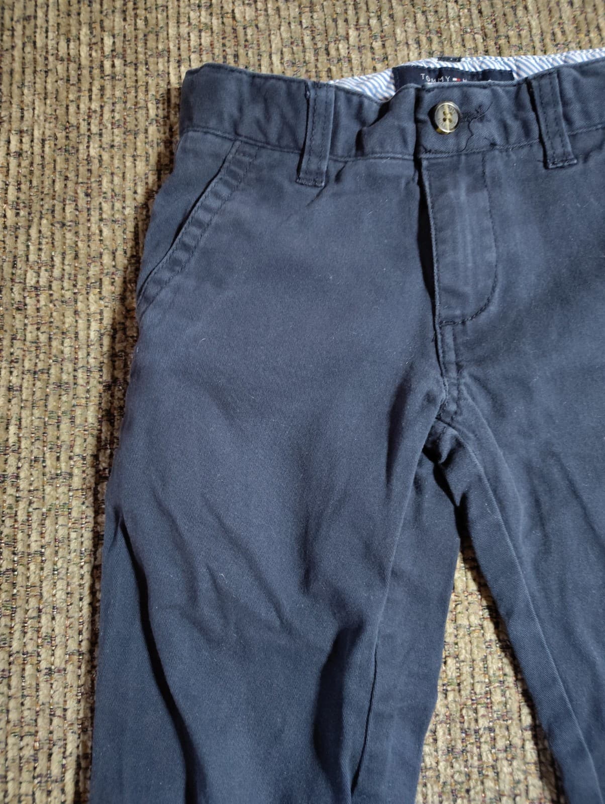 Tommy Hilfiger Boy's Size 5 100% Cotton Solid Navy Blue Adjustable Waist Pants - Thumbnail 2