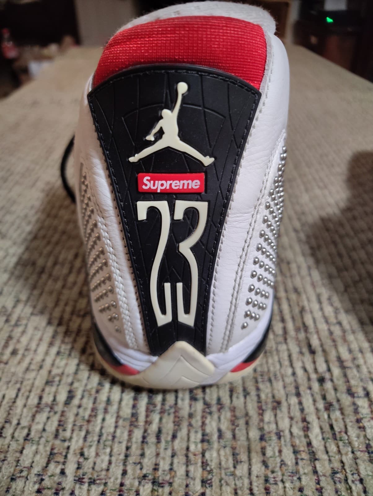 Size 12 - Supreme x Air Jordan 14 Retro White Studded No Box - Thumbnail 12