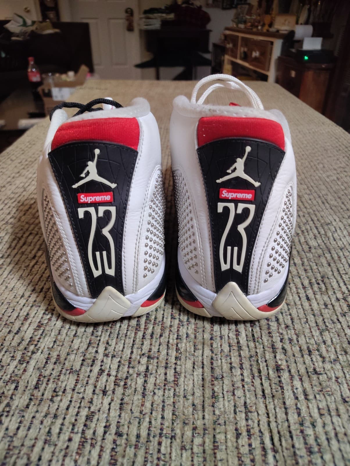 Size 12 - Supreme x Air Jordan 14 Retro White Studded No Box - Thumbnail 11