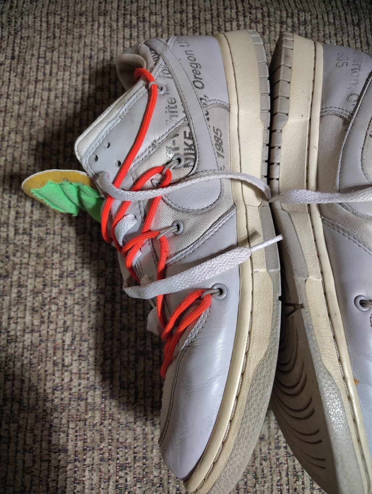 Nike Dunk Low Off-White Lot 06/50 Leather Sneakers WhiteGrayRed DM1602-110 W/Box - Thumbnail 8