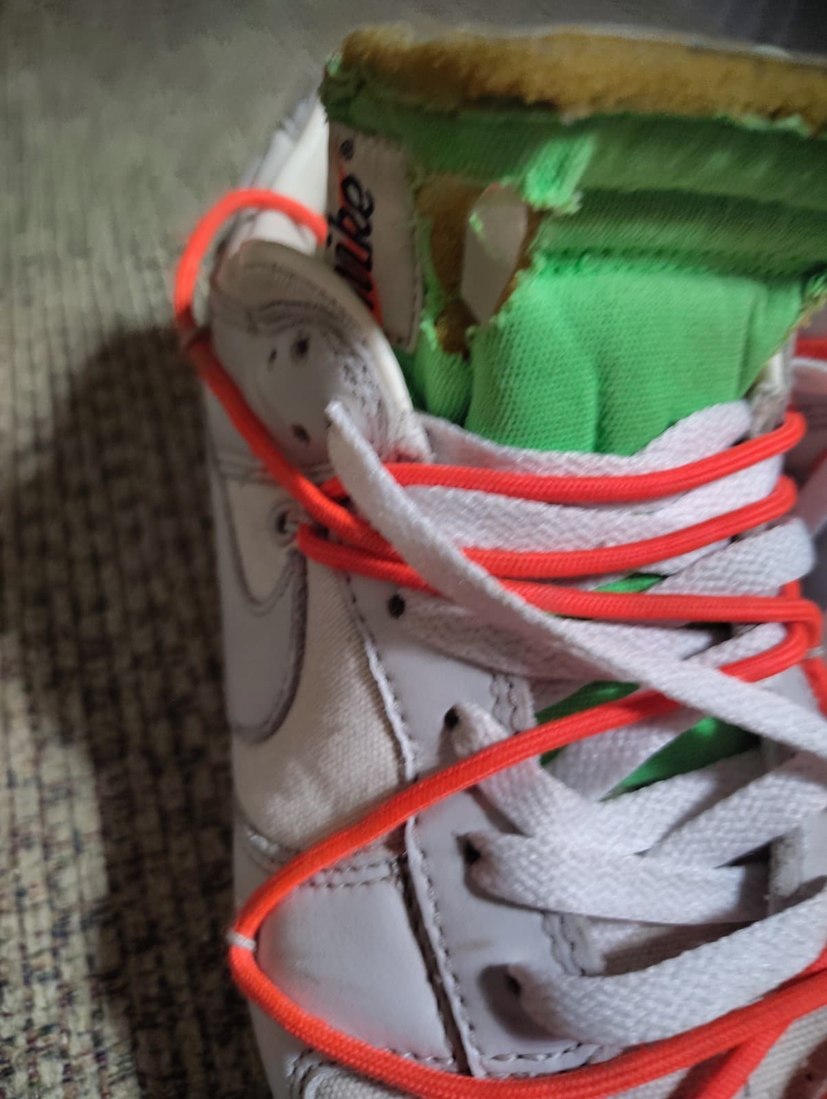 Nike Dunk Low Off-White Lot 06/50 Leather Sneakers WhiteGrayRed DM1602-110 W/Box - Thumbnail 4
