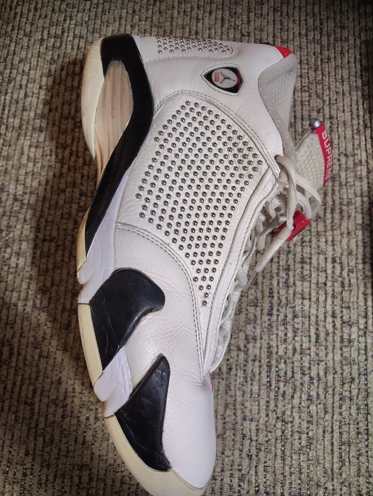 Size 12 - Supreme x Air Jordan 14 Retro White Studded No Box - Thumbnail 10