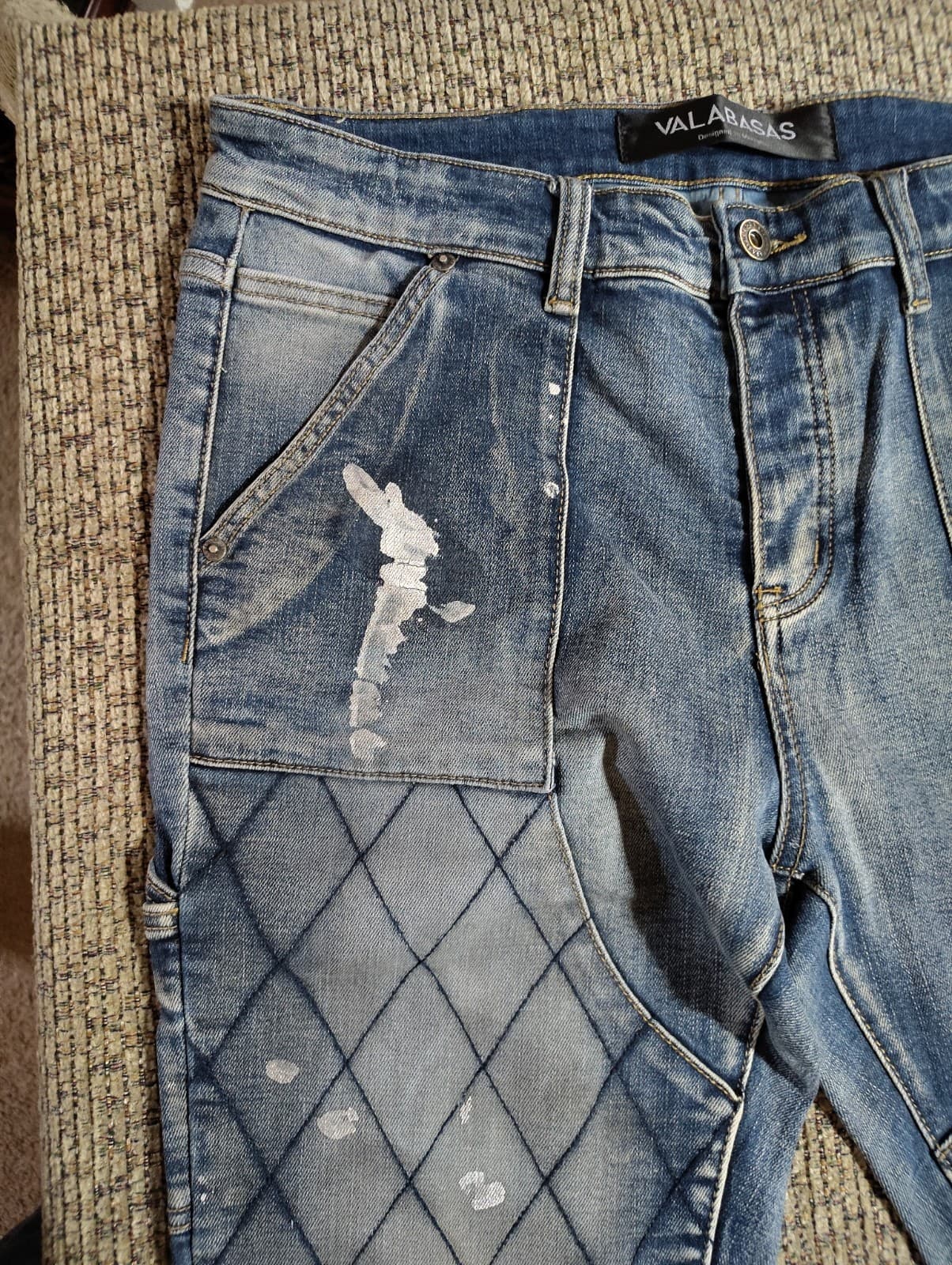 Valabasas Tire Stacked Jeans - Blue Washed See Pictures Jeans Have Paint On Them - Thumbnail 2