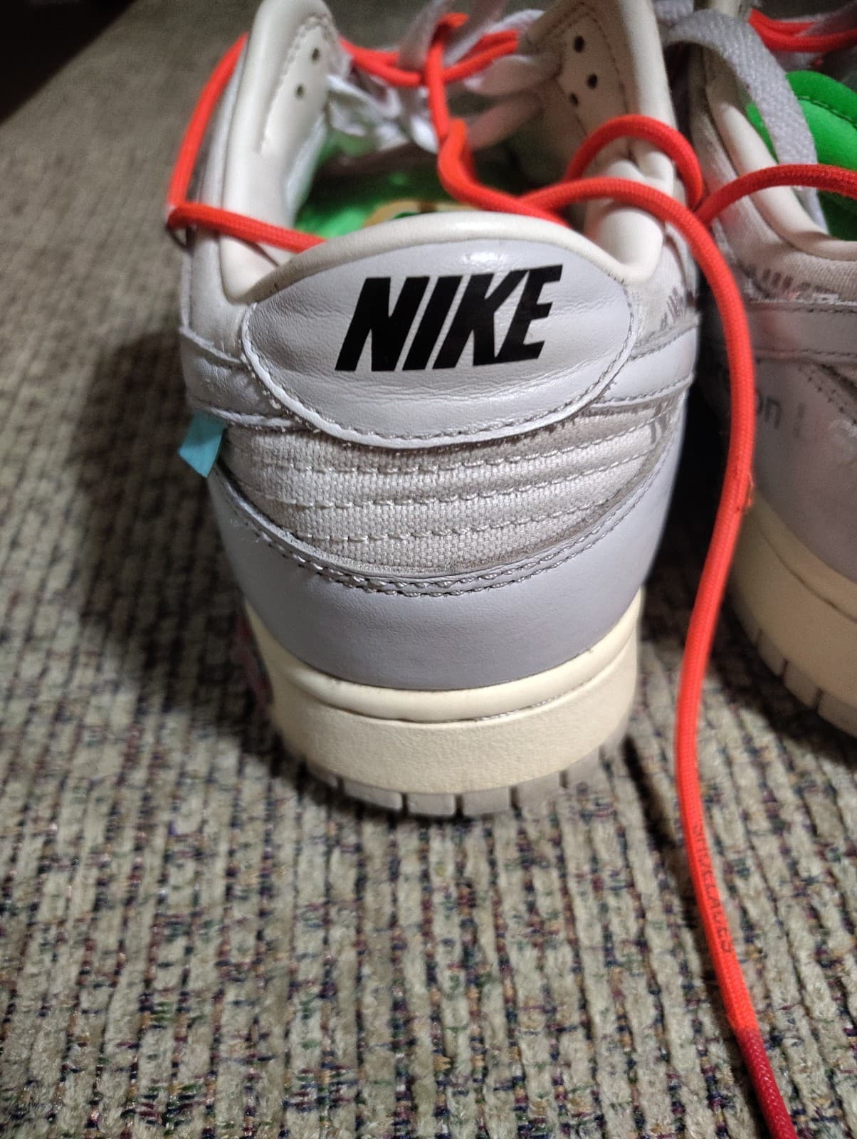 Nike Dunk Low Off-White Lot 06/50 Leather Sneakers WhiteGrayRed DM1602-110 W/Box - Thumbnail 14