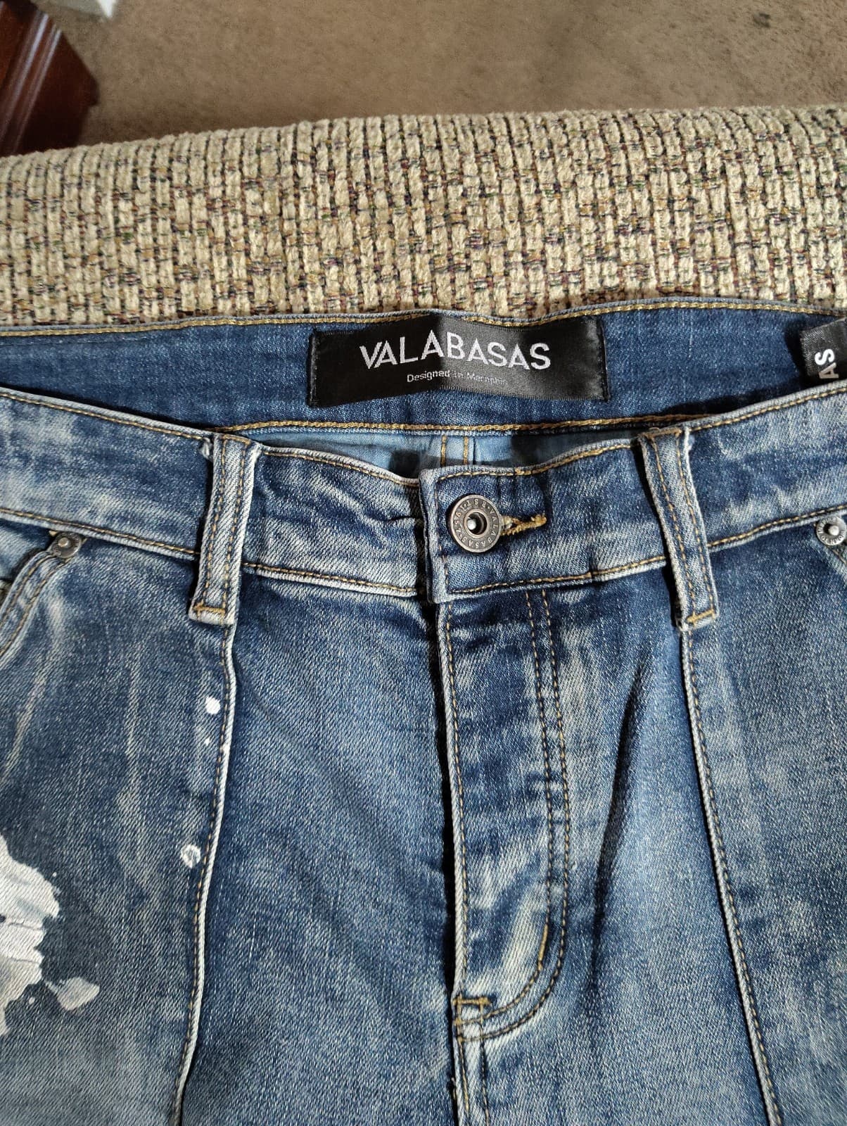 Valabasas Tire Stacked Jeans - Blue Washed See Pictures Jeans Have Paint On Them - Thumbnail 4