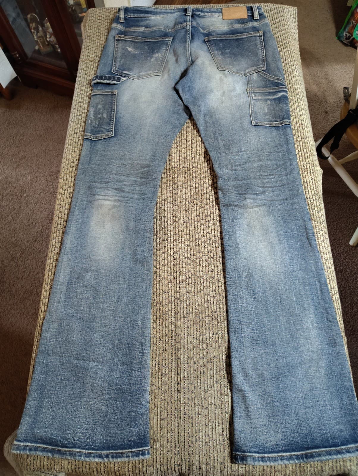 Valabasas Tire Stacked Jeans - Blue Washed See Pictures Jeans Have Paint On Them - Thumbnail 9