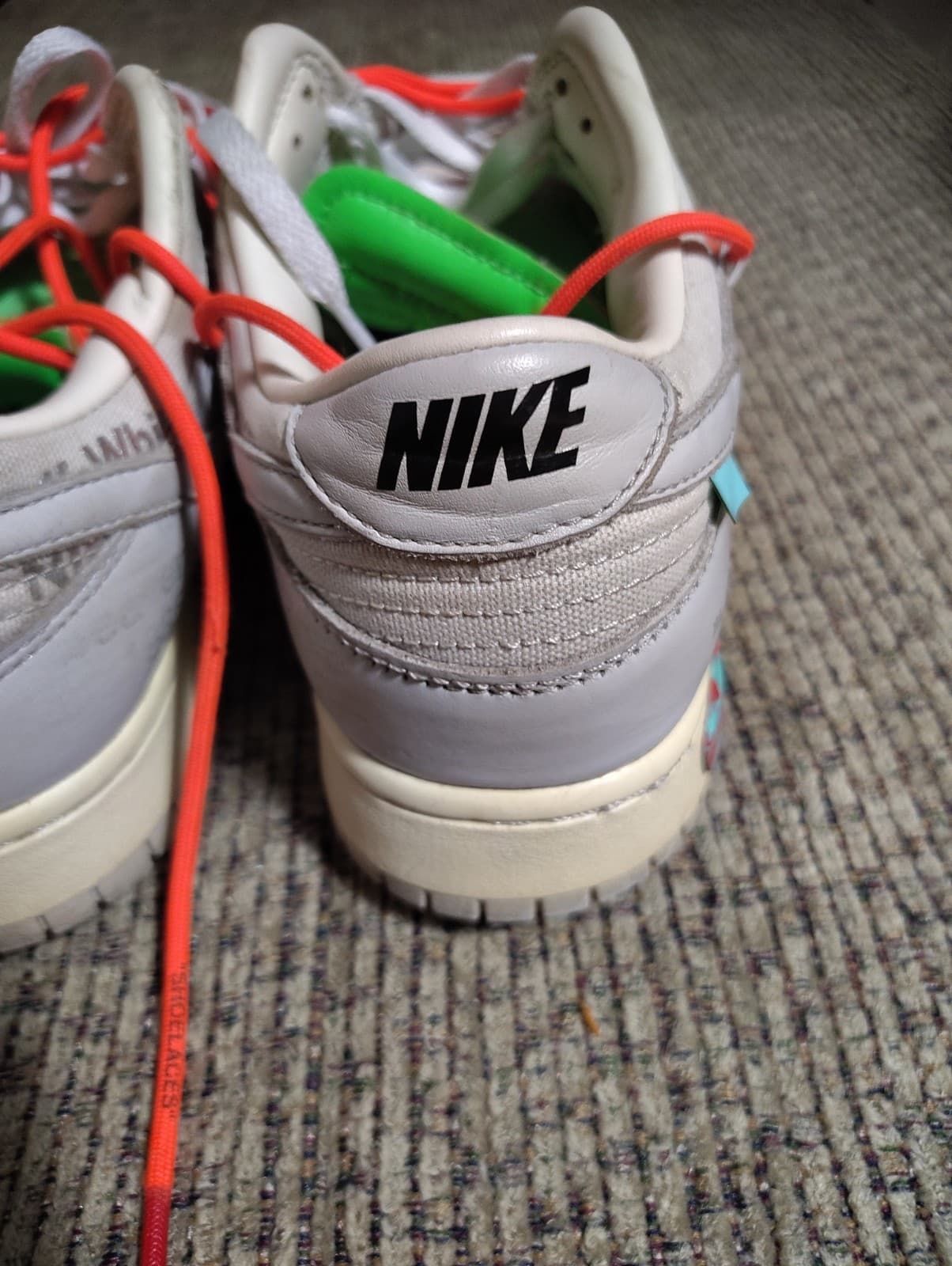 Nike Dunk Low Off-White Lot 06/50 Leather Sneakers WhiteGrayRed DM1602-110 W/Box - Thumbnail 15
