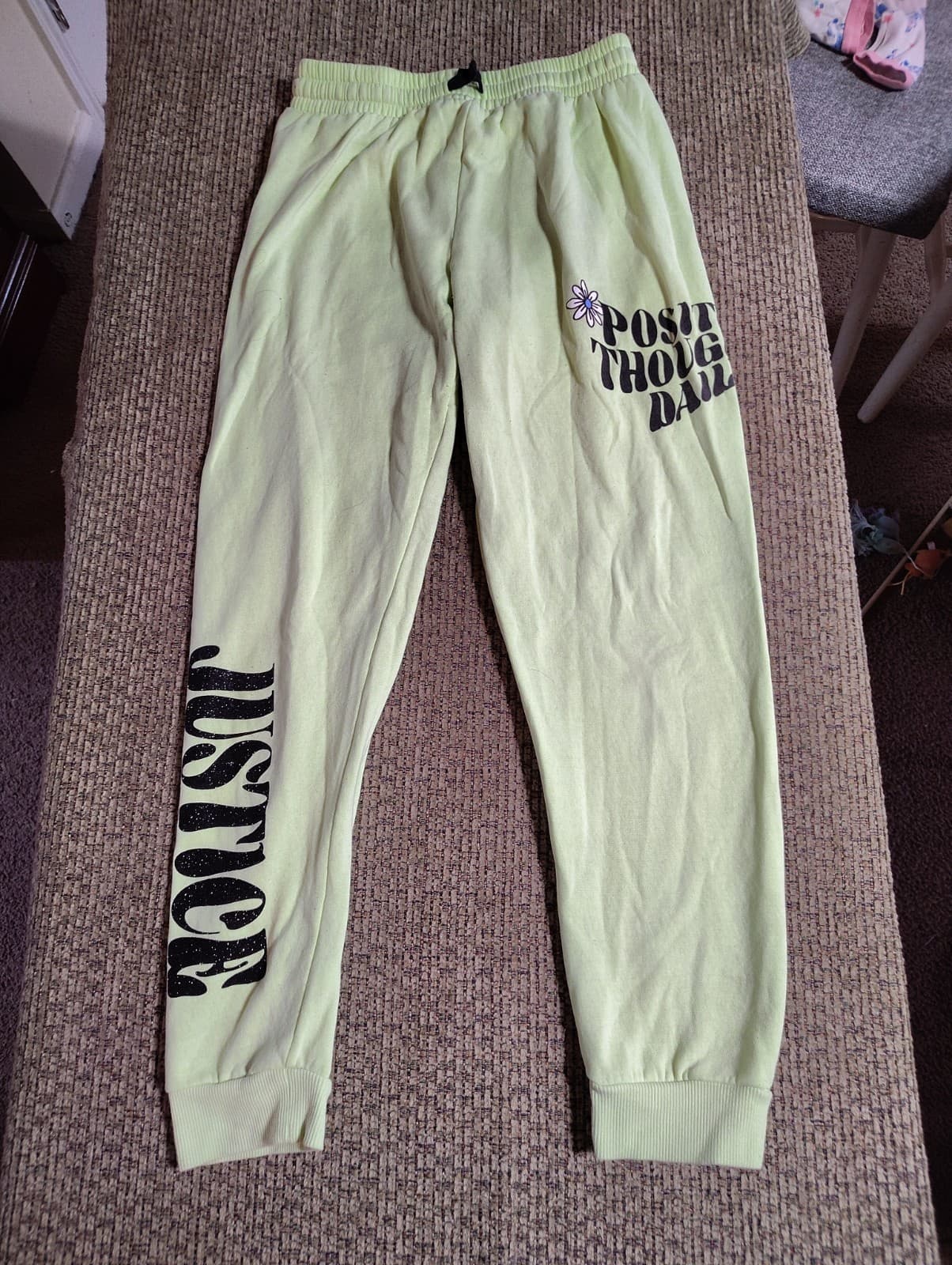 Justice Girl's Size Cozy Fleece Neon Green Jogger Sweatpants Size:XL 16/18