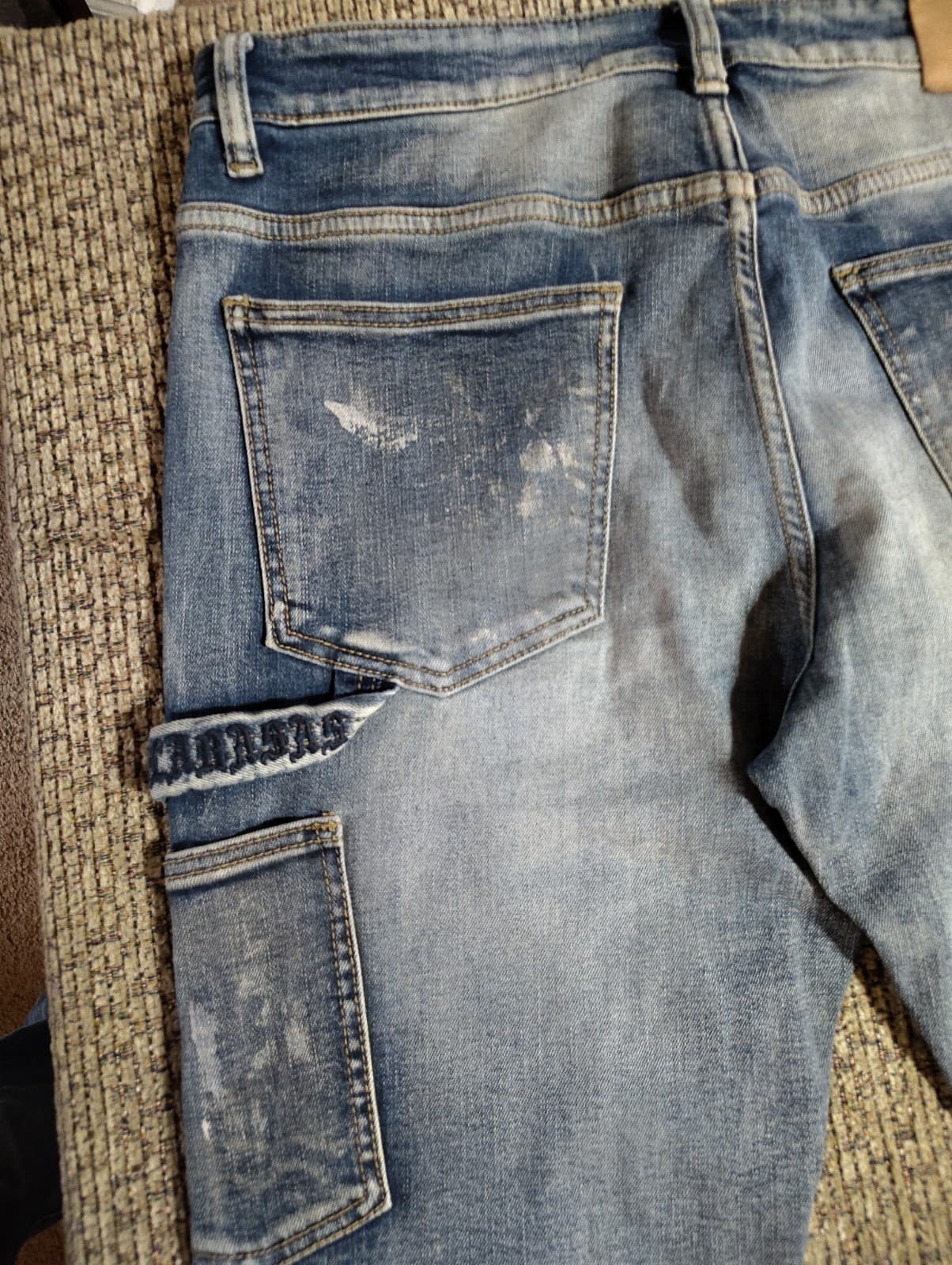 Valabasas Tire Stacked Jeans - Blue Washed See Pictures Jeans Have Paint On Them - Thumbnail 10