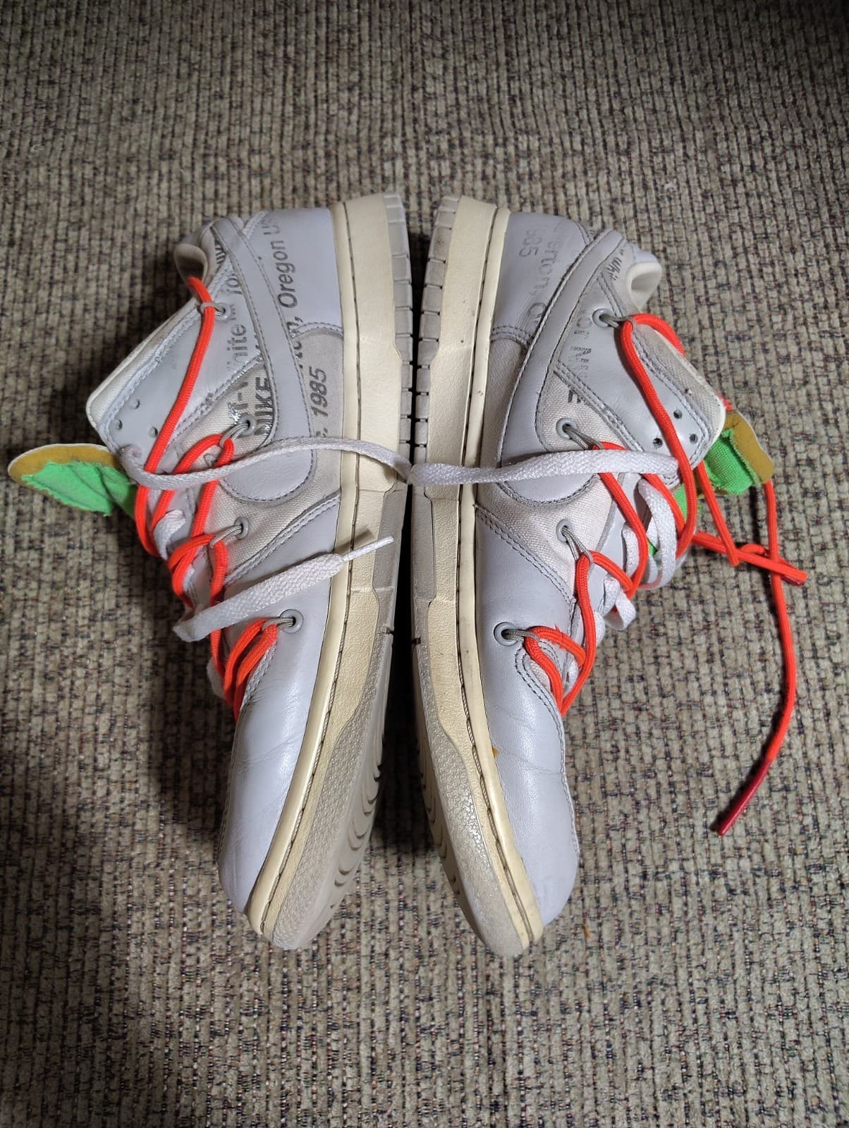 Nike Dunk Low Off-White Lot 06/50 Leather Sneakers WhiteGrayRed DM1602-110 W/Box - Thumbnail 7