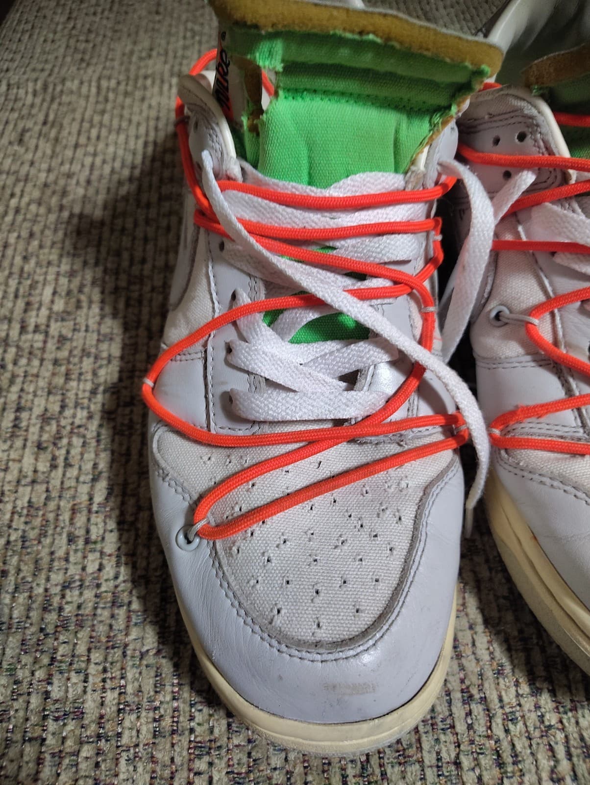 Nike Dunk Low Off-White Lot 06/50 Leather Sneakers WhiteGrayRed DM1602-110 W/Box - Thumbnail 3