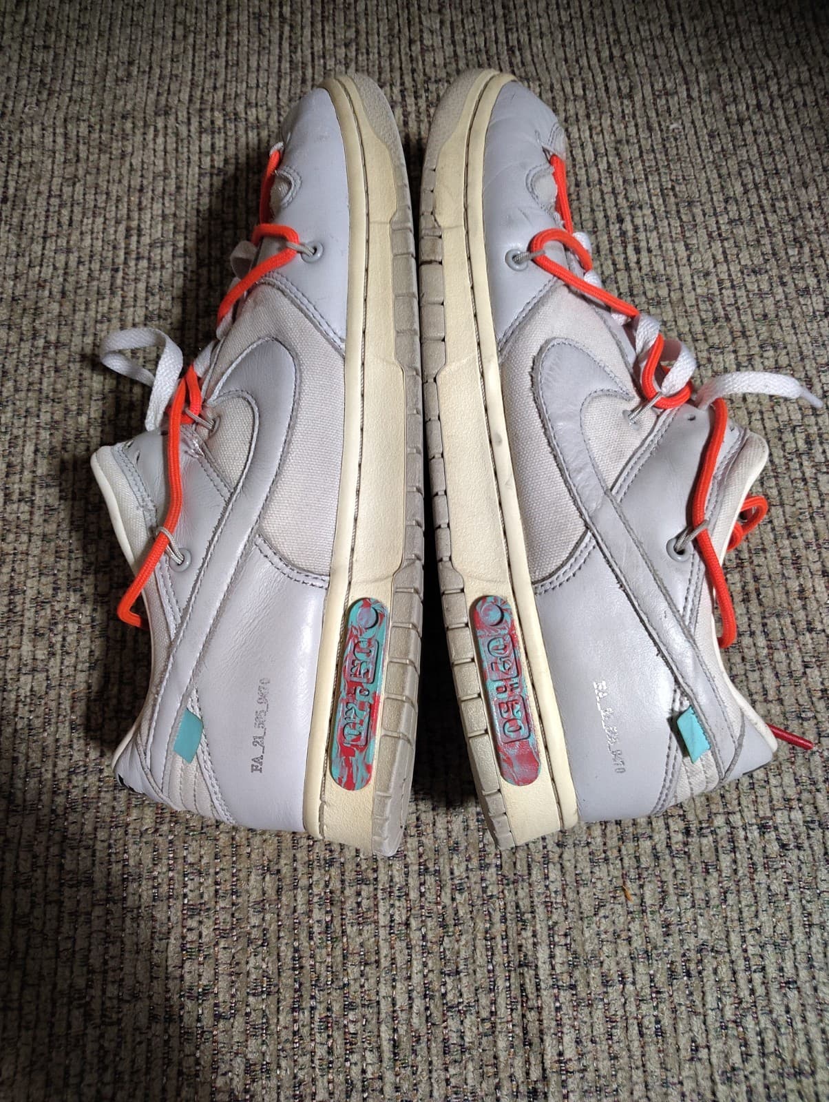 Nike Dunk Low Off-White Lot 06/50 Leather Sneakers WhiteGrayRed DM1602-110 W/Box - Thumbnail 10