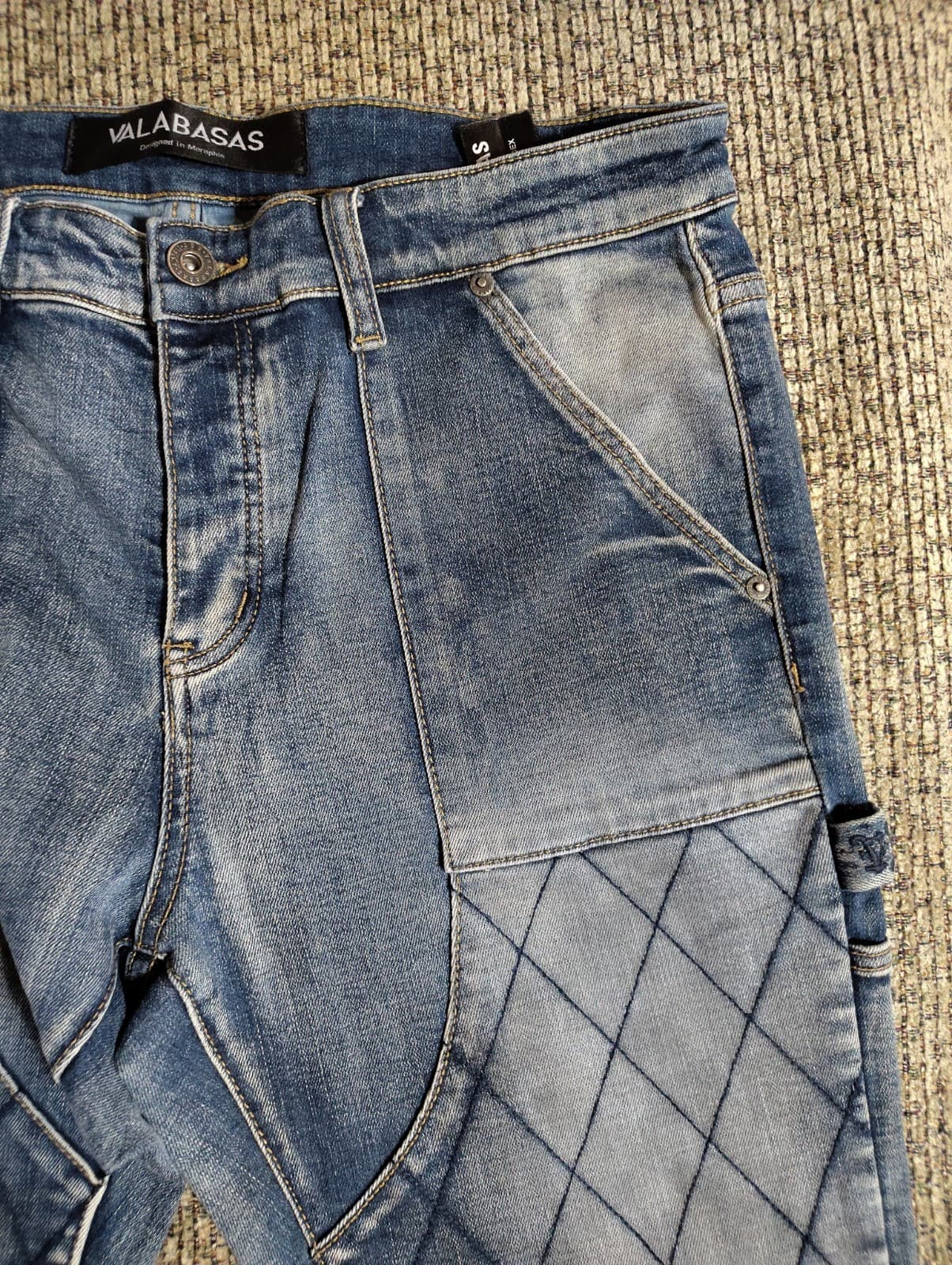 Valabasas Tire Stacked Jeans - Blue Washed See Pictures Jeans Have Paint On Them - Thumbnail 3