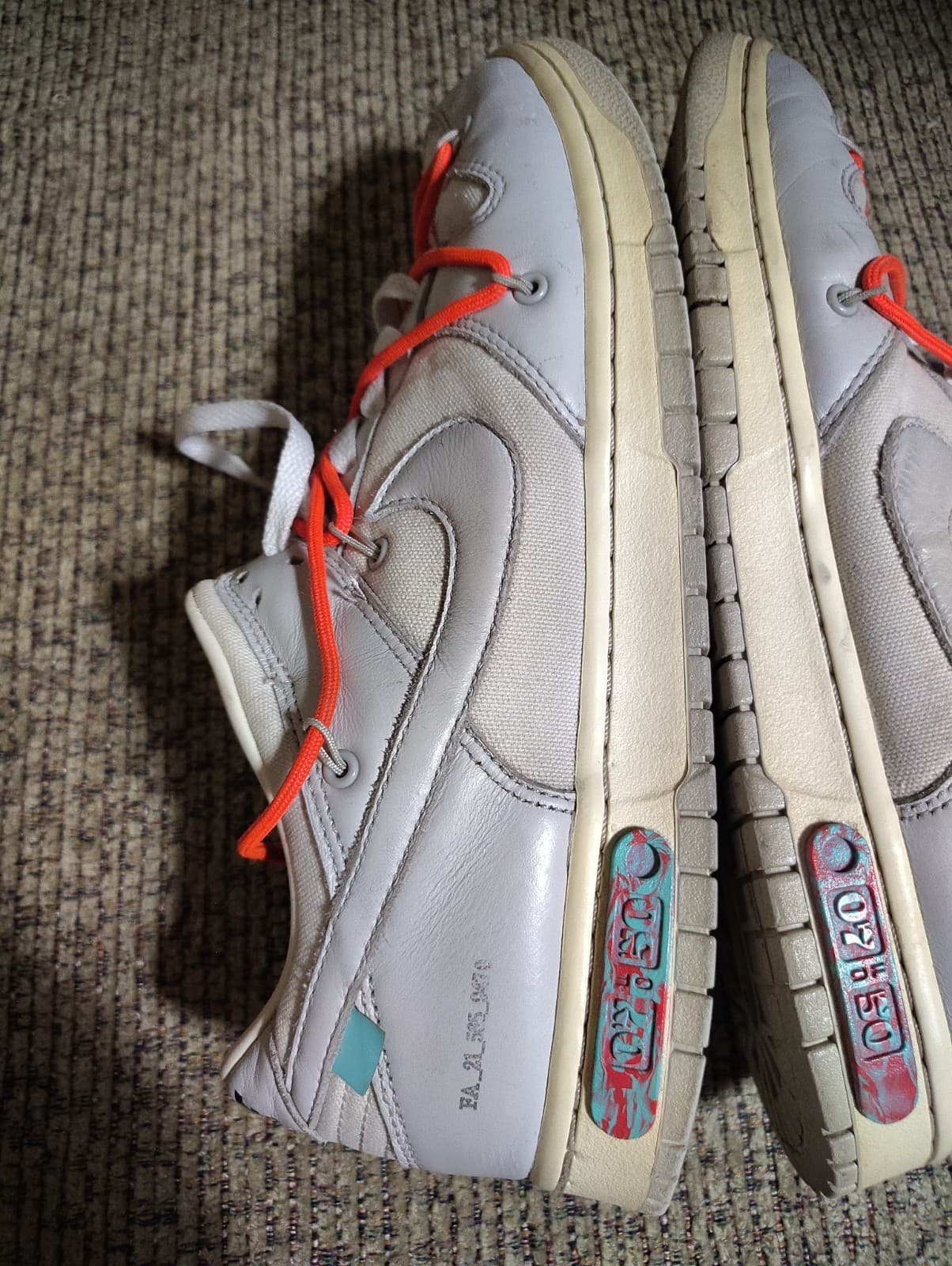 Nike Dunk Low Off-White Lot 06/50 Leather Sneakers WhiteGrayRed DM1602-110 W/Box - Thumbnail 11
