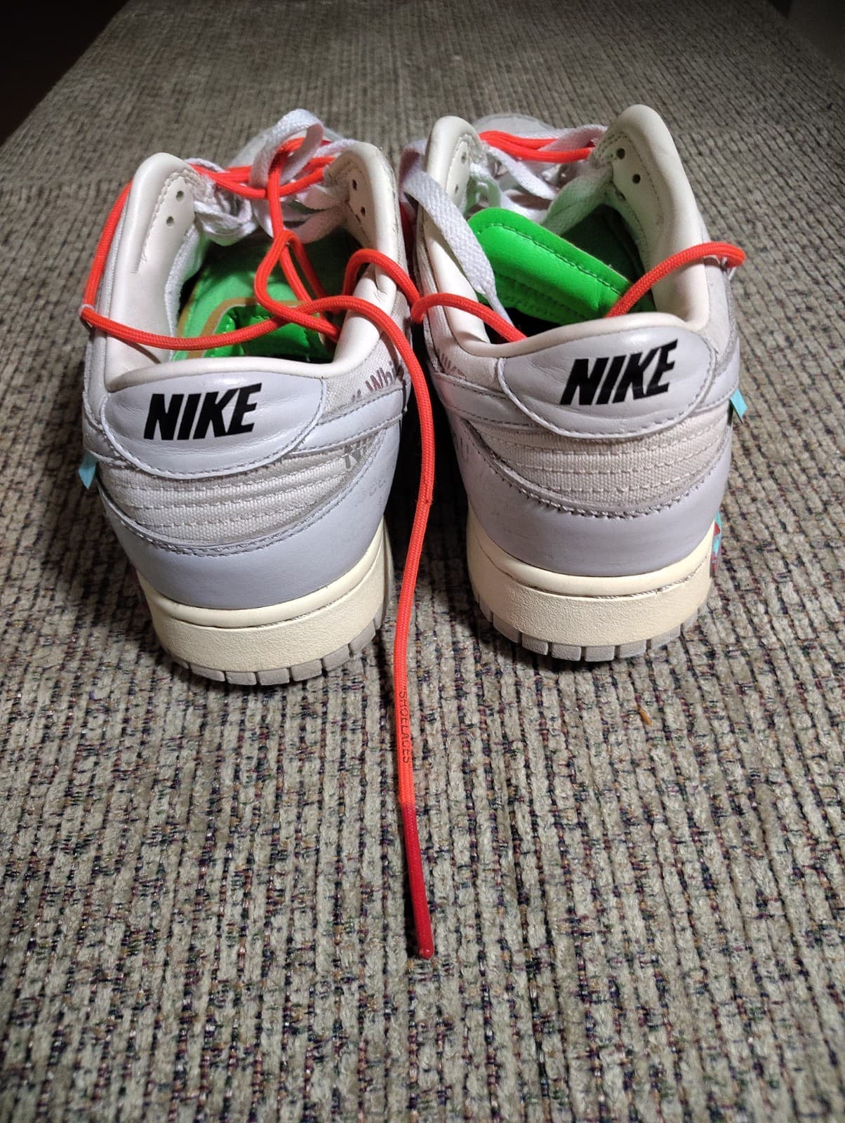 Nike Dunk Low Off-White Lot 06/50 Leather Sneakers WhiteGrayRed DM1602-110 W/Box - Thumbnail 13