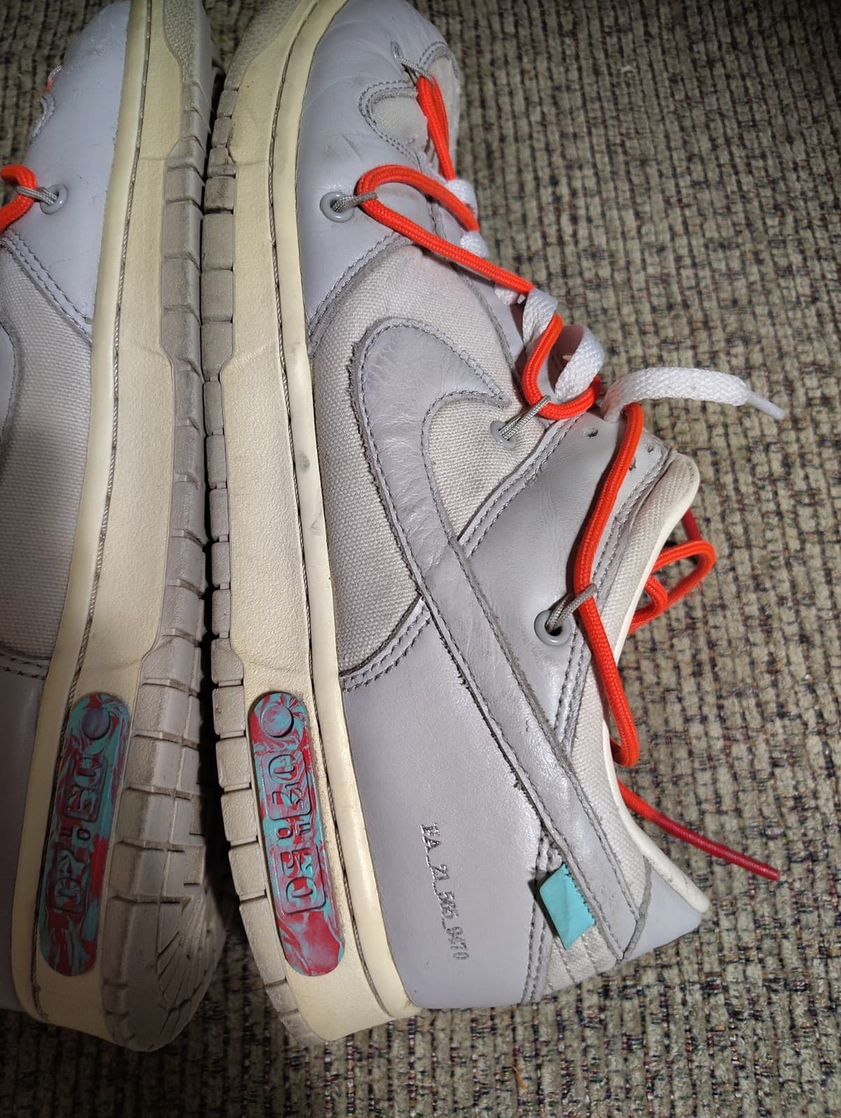Nike Dunk Low Off-White Lot 06/50 Leather Sneakers WhiteGrayRed DM1602-110 W/Box - Thumbnail 12
