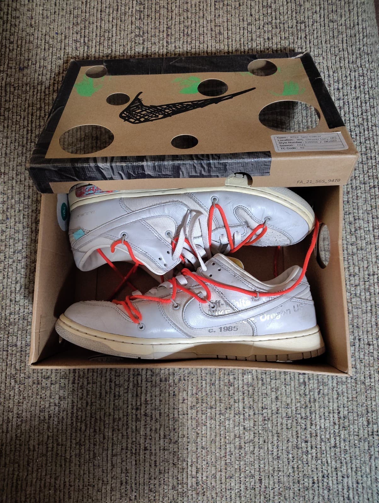 Nike Dunk Low Off-White Lot 06/50 Leather Sneakers WhiteGrayRed DM1602-110 W/Box - Thumbnail 22