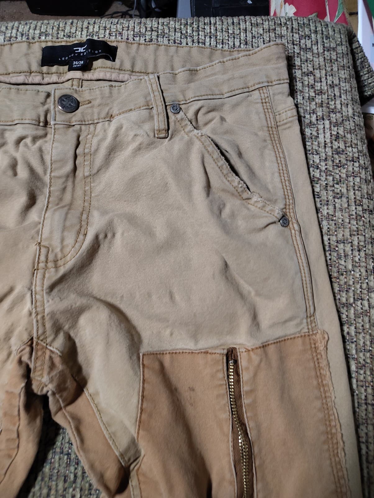 Jordan Craig Legacy Edition Ross Patchwork Jeans Mens 34/36 Tan Multi Pocket - Thumbnail 7