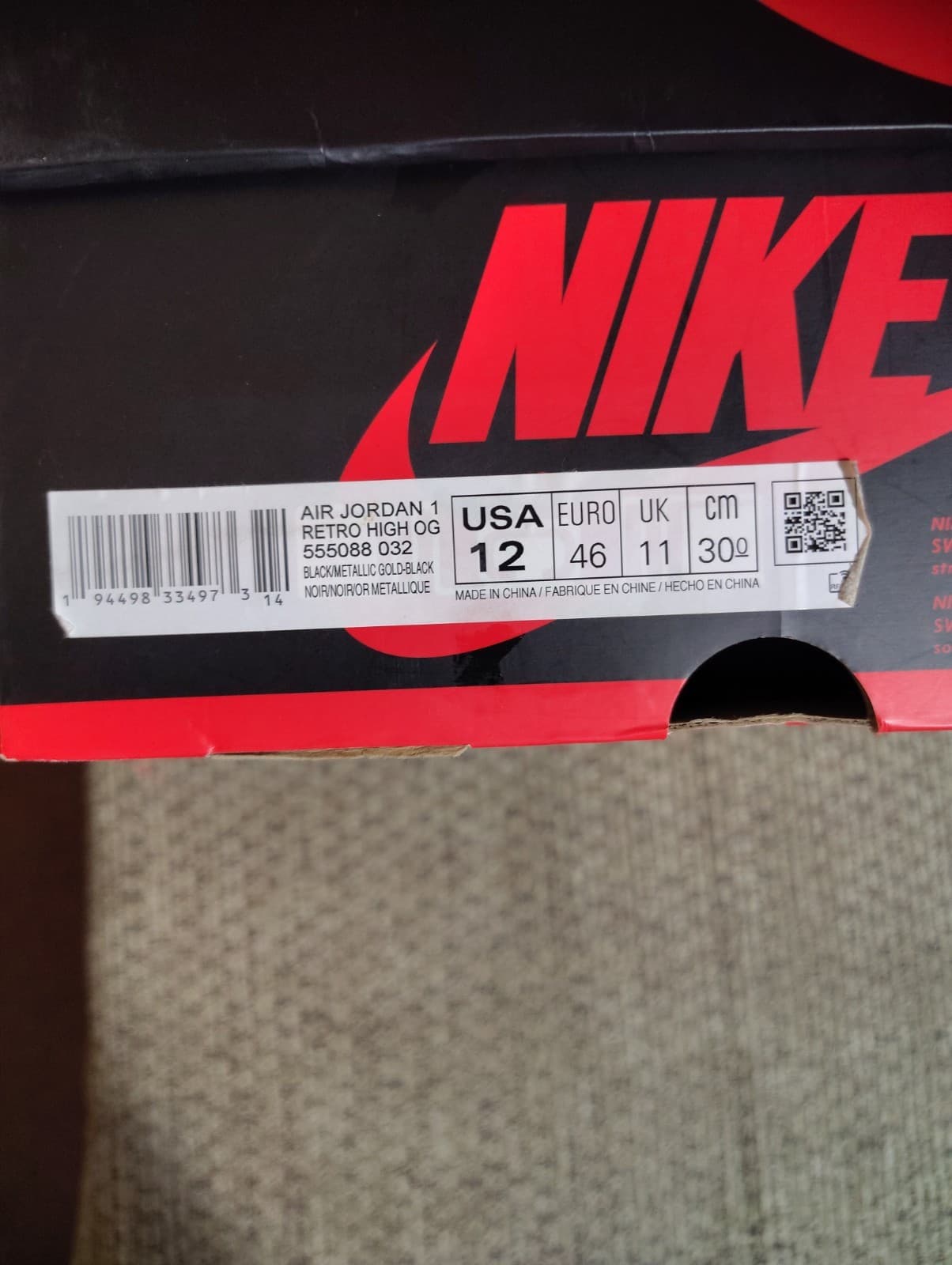 Size 12 - Jordan 1 Patent Black Metallic Gold 2020 With Box - Thumbnail 14