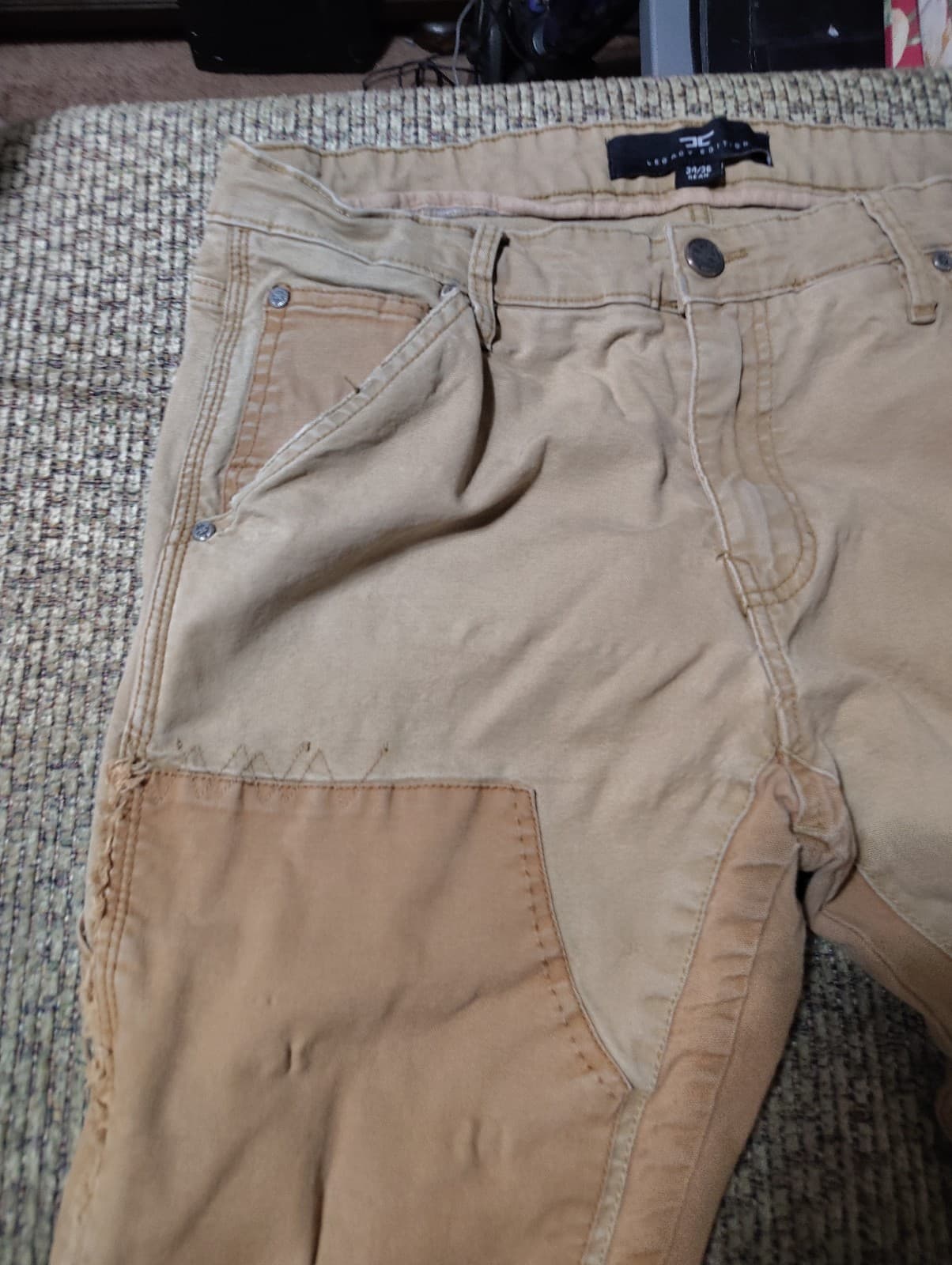 Jordan Craig Legacy Edition Ross Patchwork Jeans Mens 34/36 Tan Multi Pocket - Thumbnail 6