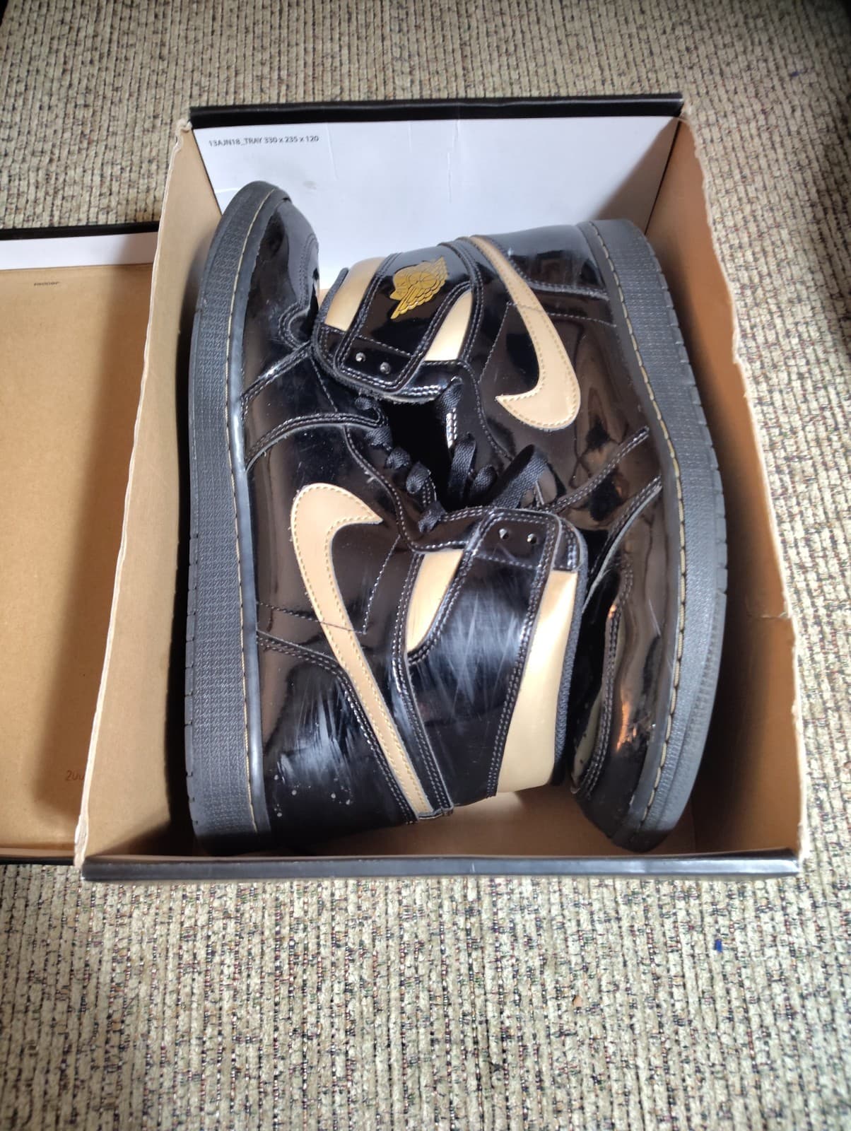 Size 12 - Jordan 1 Patent Black Metallic Gold 2020 With Box - Thumbnail 15