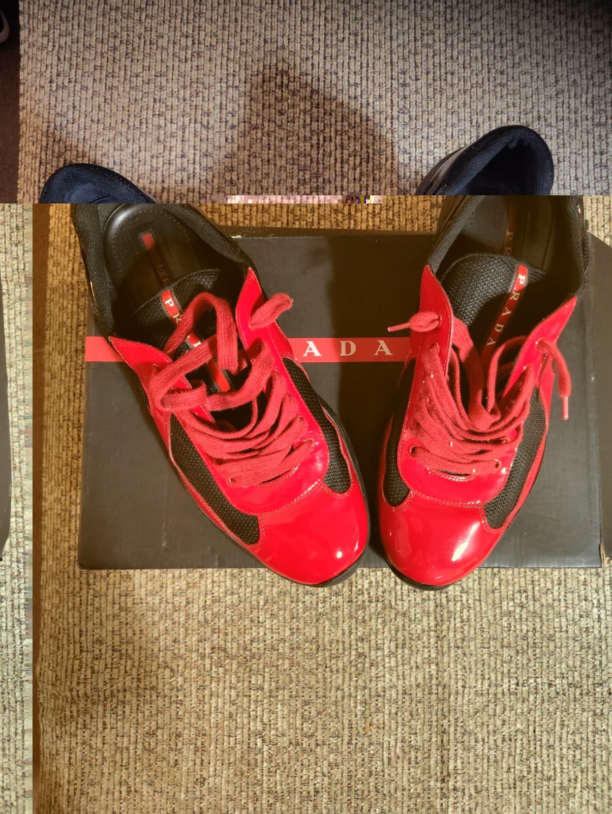 PRADA Size 11 Men's Red Black Low Top Lace Solid Pattern Athletic Sneakers W/Box - Thumbnail 19