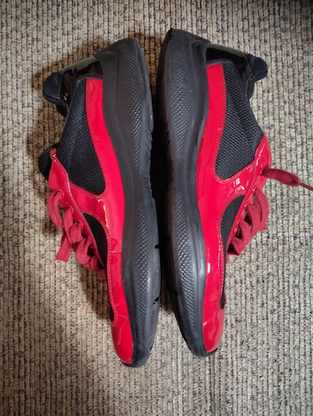 PRADA Size 11 Men's Red Black Low Top Lace Solid Pattern Athletic Sneakers W/Box - Thumbnail 5