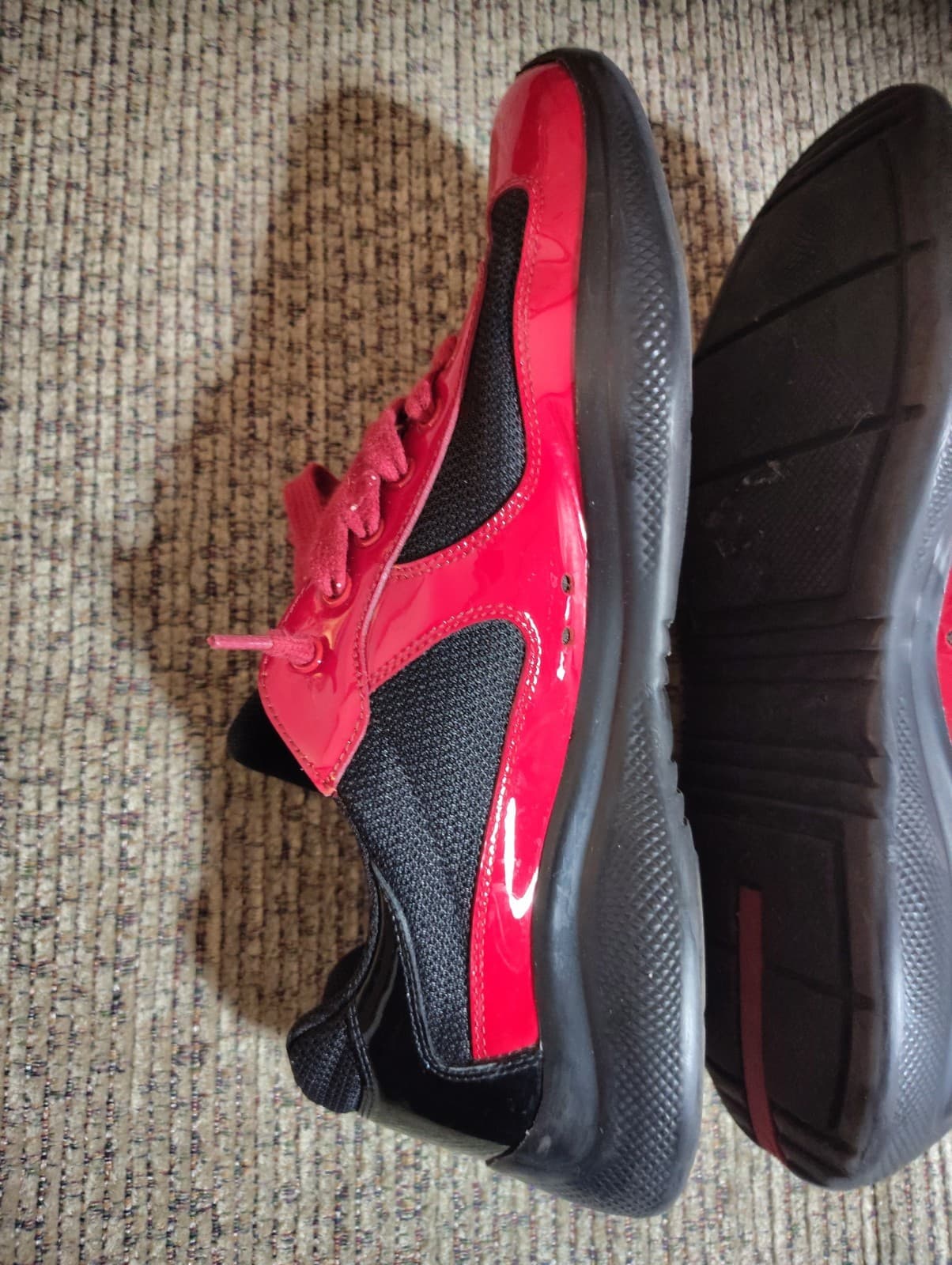 PRADA Size 11 Men's Red Black Low Top Lace Solid Pattern Athletic Sneakers W/Box - Thumbnail 9