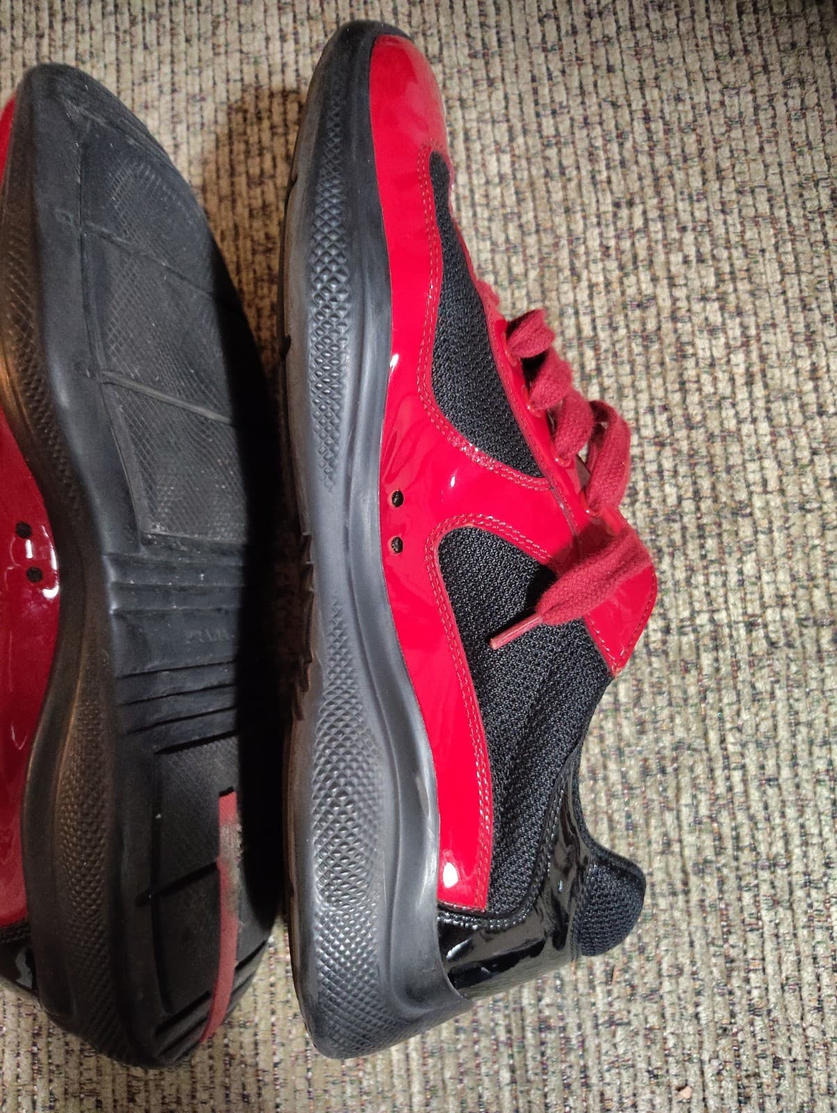 PRADA Size 11 Men's Red Black Low Top Lace Solid Pattern Athletic Sneakers W/Box - Thumbnail 10