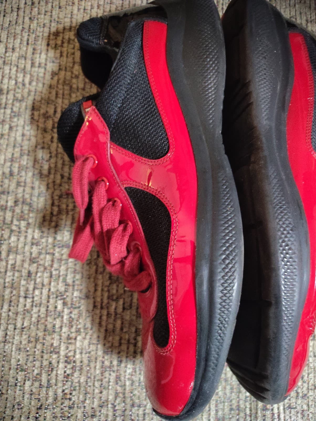 PRADA Size 11 Men's Red Black Low Top Lace Solid Pattern Athletic Sneakers W/Box - Thumbnail 6